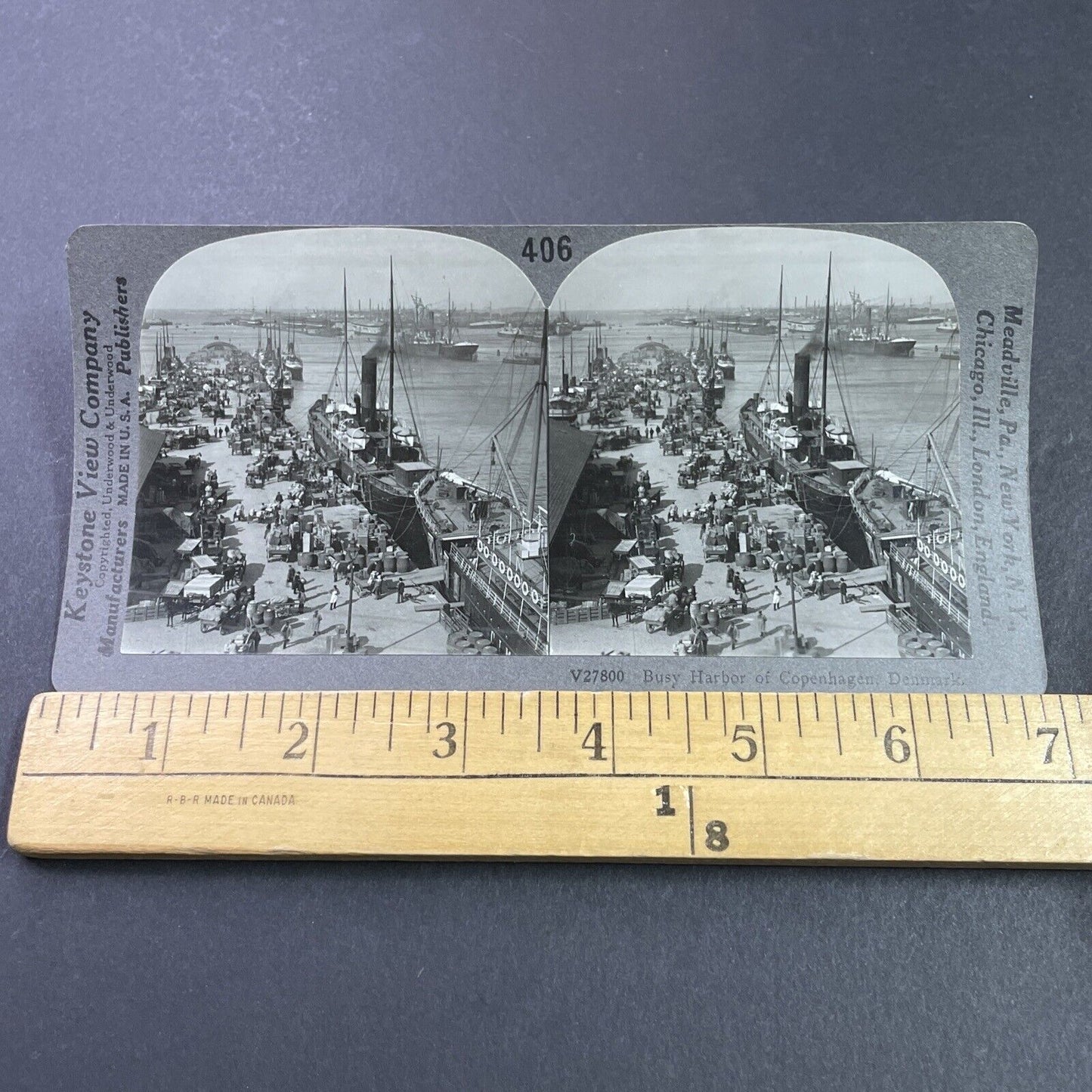 Antique 1910s Ship Harbor In Copenhagen Denmark Stereoview Photo Card P3670