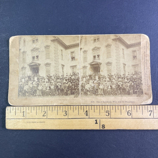 Teachers And Children In Front Of Victorian School Stereoview Antique 1887 X3132