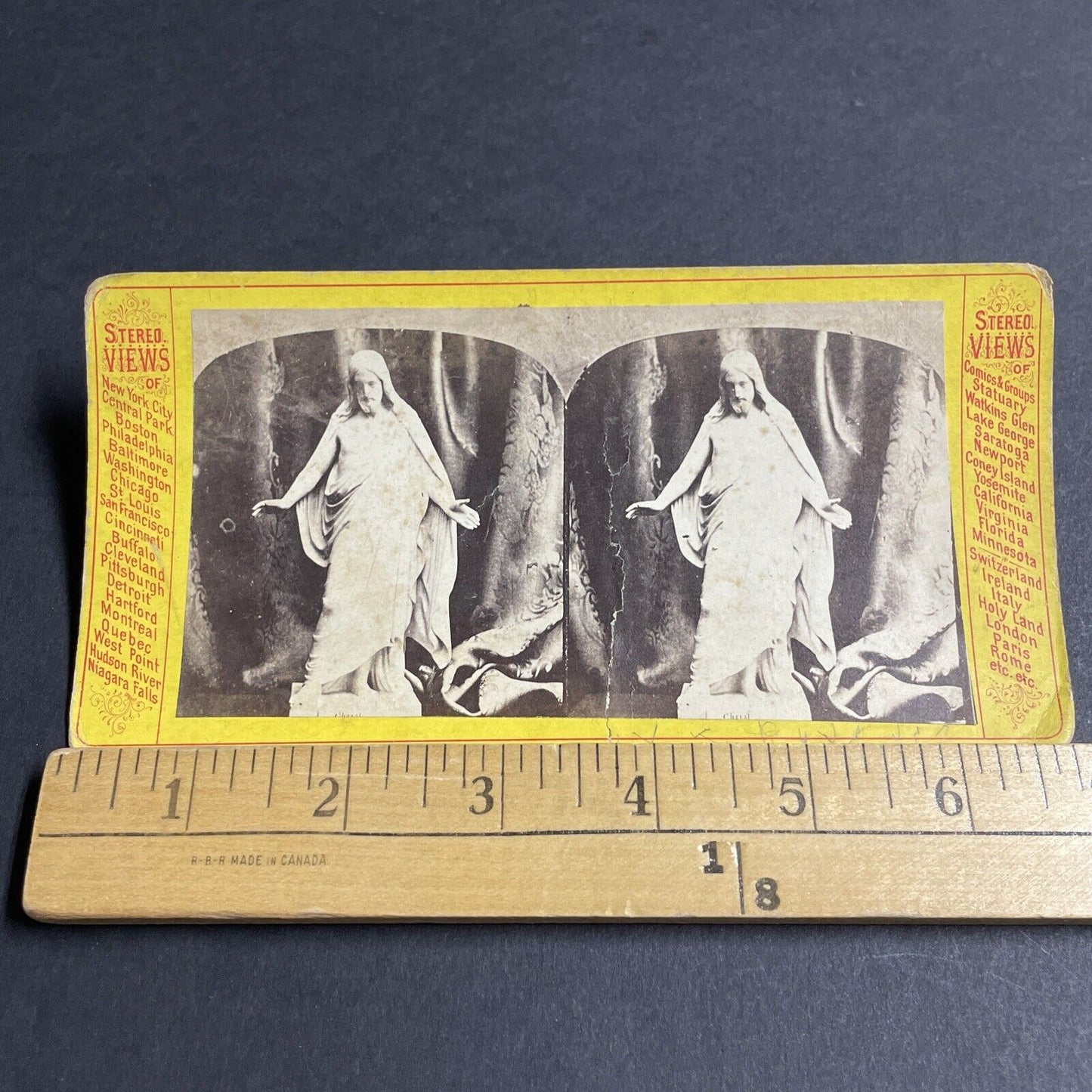 Antique 1870s Marble Statue Of Jesus Christ Stereoview Photo Card P4706