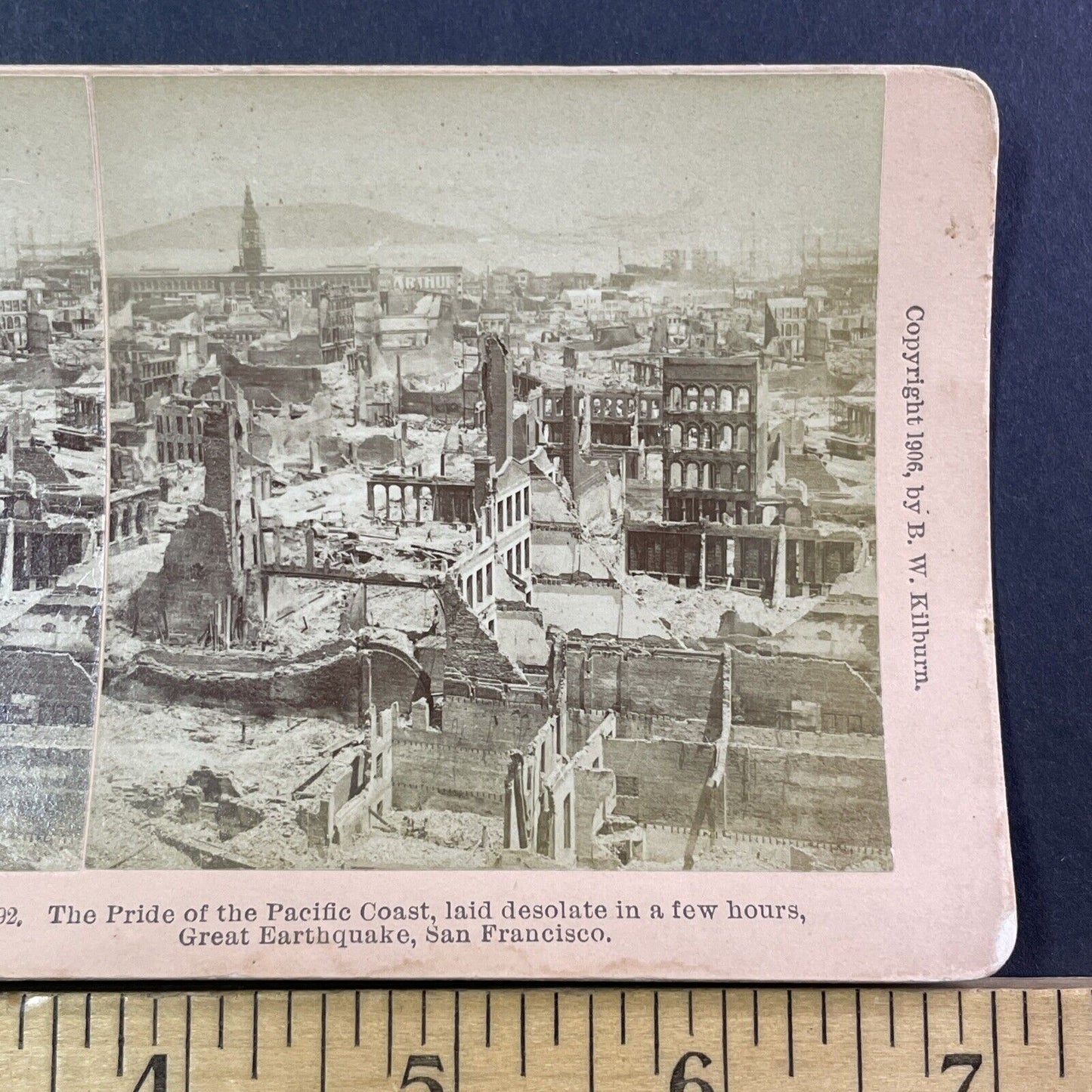 San Francisco Earthquake Nob Hill View Stereoview Photo Card Antique 1906 X813