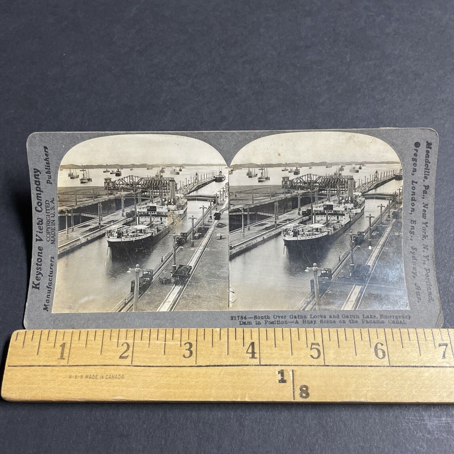 Antique 1910s Boat Vessel Ship In Panama Canal Stereoview Photo Card P4580