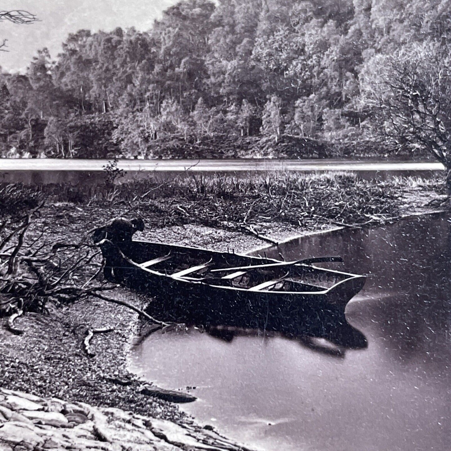 Antique 1860s Fishing Boat On Loch Katrine Scotland Stereoview Photo Card P1415