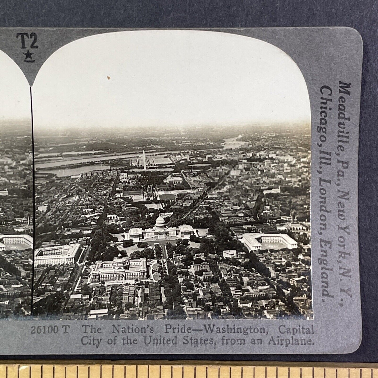 View of Washington D.C. from an Airplane Stereoview Antique c1920s Y1026