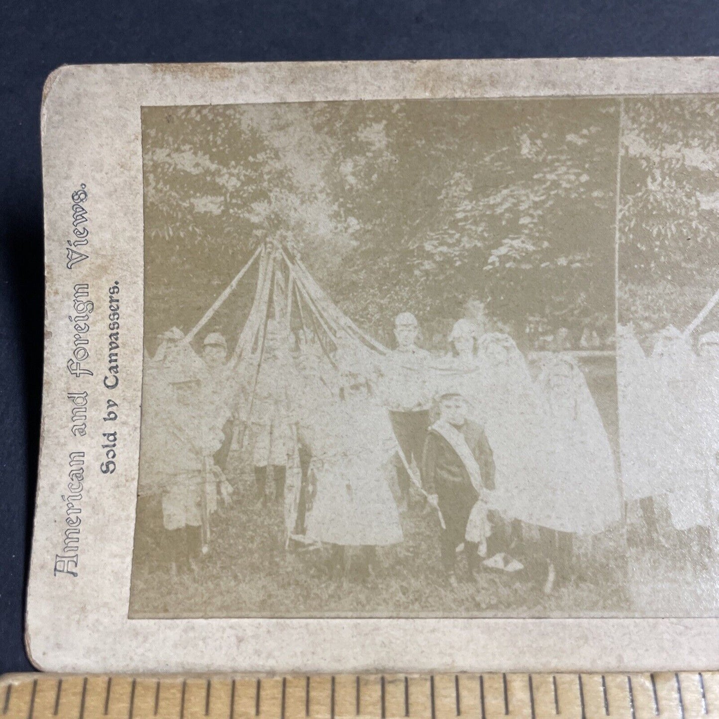 Antique 1870s Children Dance Around A Maypole Stereoview Photo Card P4714