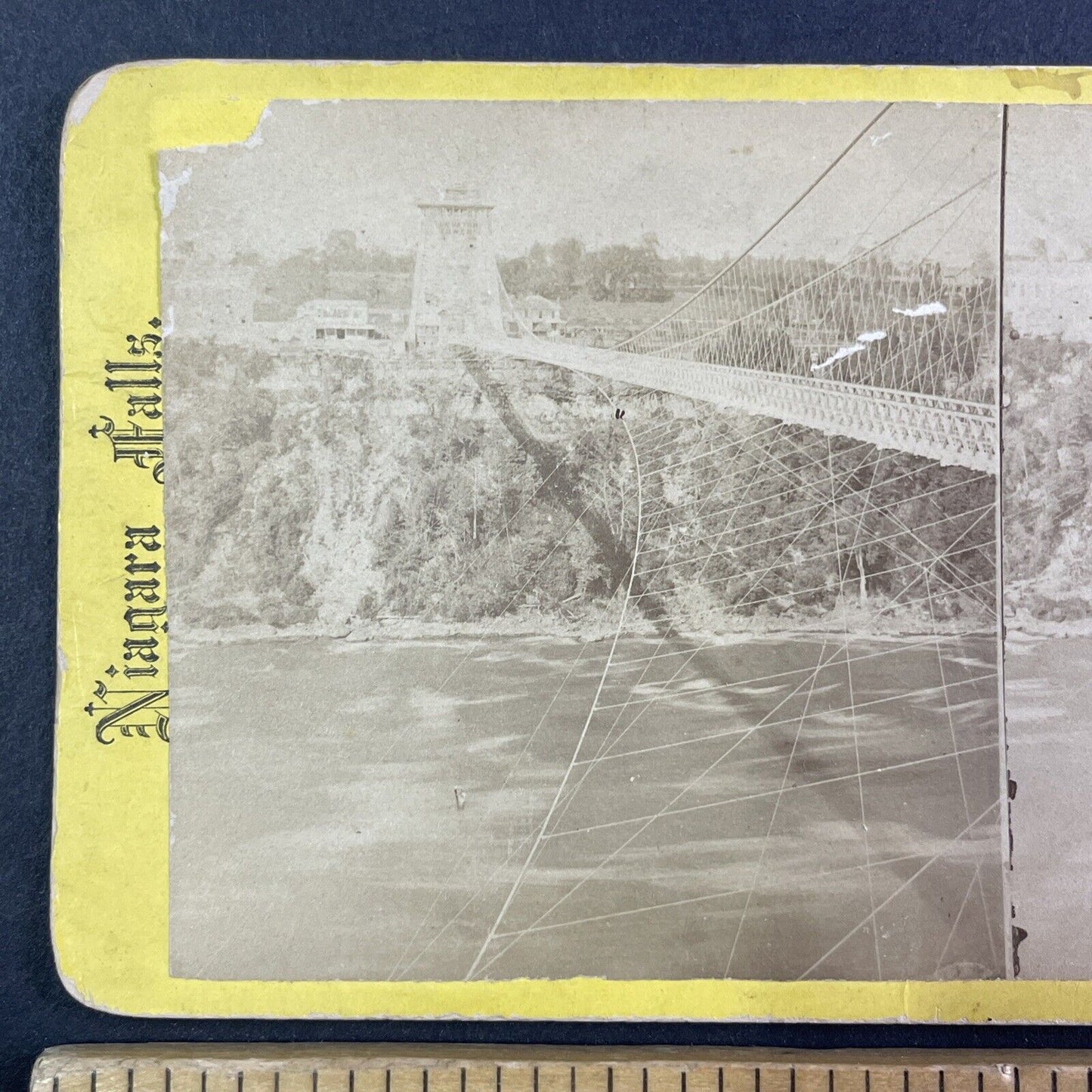 Niagara Falls Railroad Suspension Wires Stereoview Leander Baker c1870s Y2516