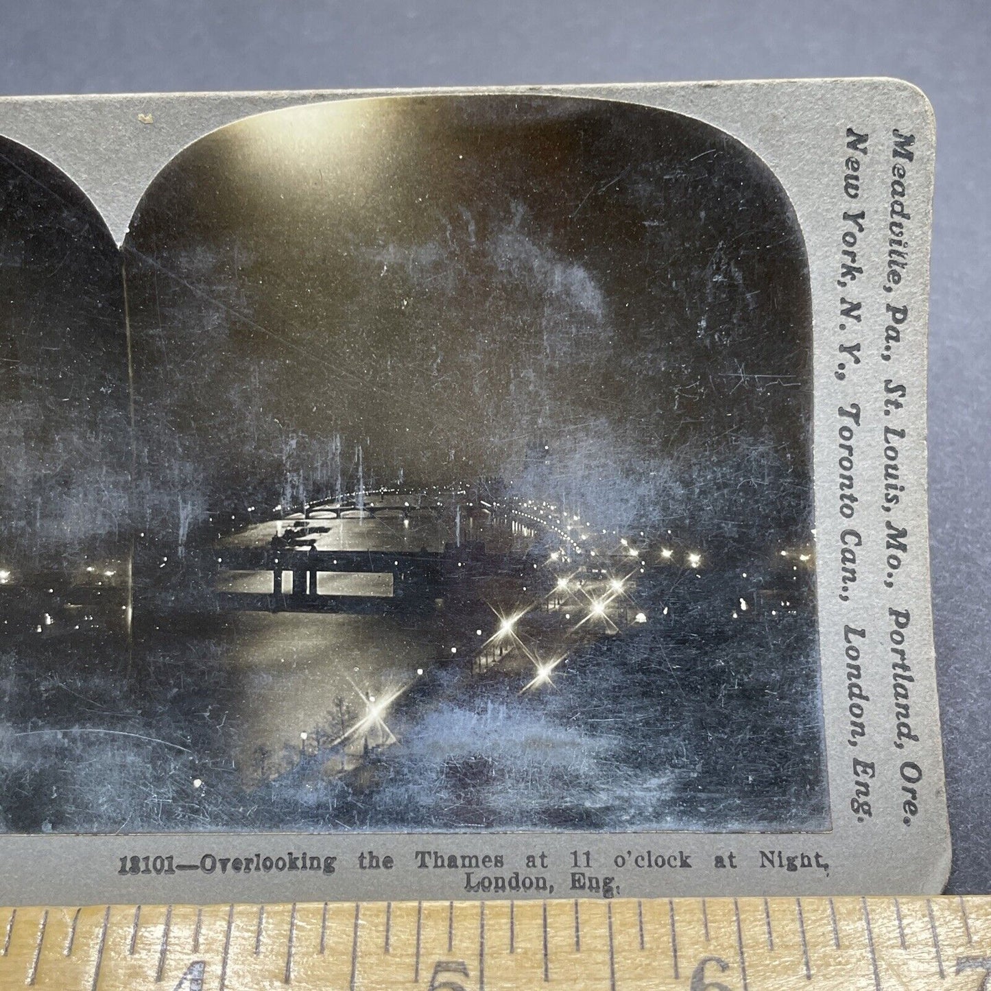 Antique 1902 London Night View Thames River Stereoview Photo Card P2054