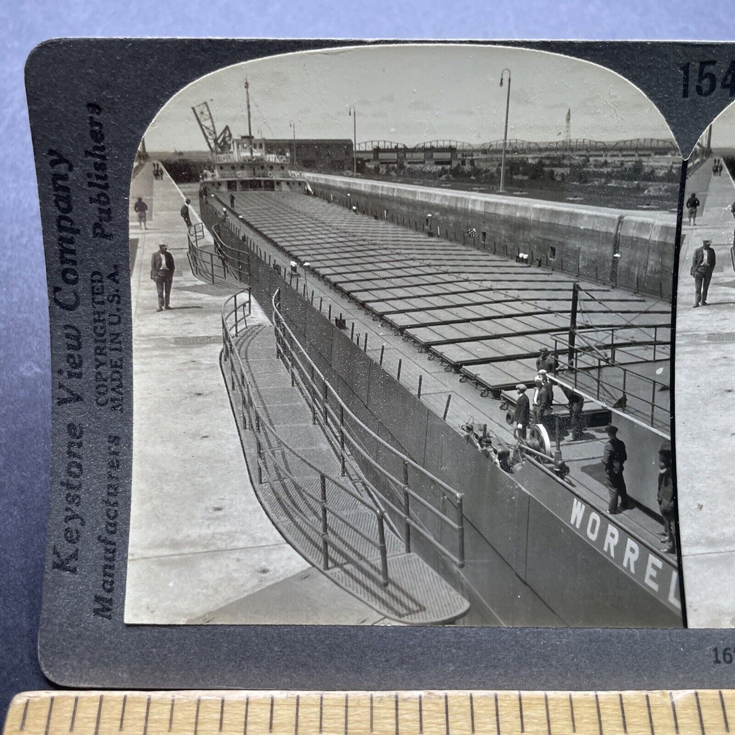 Antique 1920s Worrell Clarkson Freighter Ship Sault Stereoview Photo Card P2426