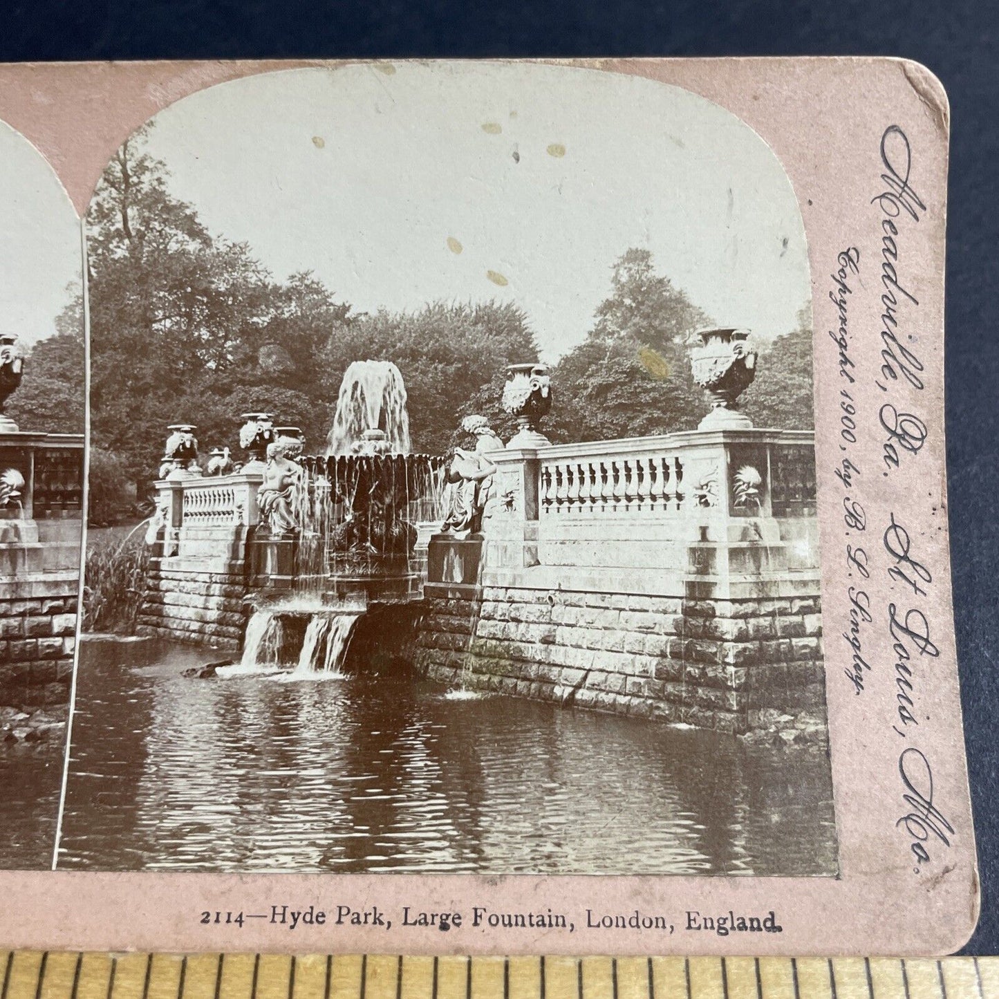 Antique 1887 Large Fountain Hyde Park England Stereoview Photo Card P4594