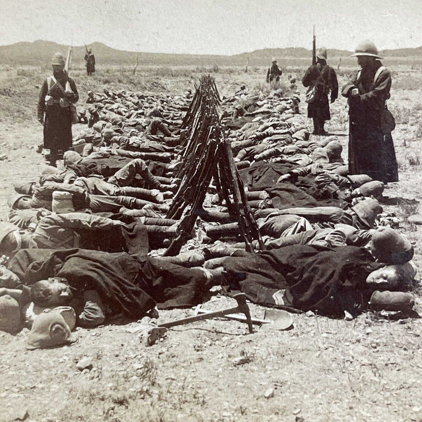 Antique 1900 Exhausted Boer War Soldiers In Desert Stereoview Photo Card P5569