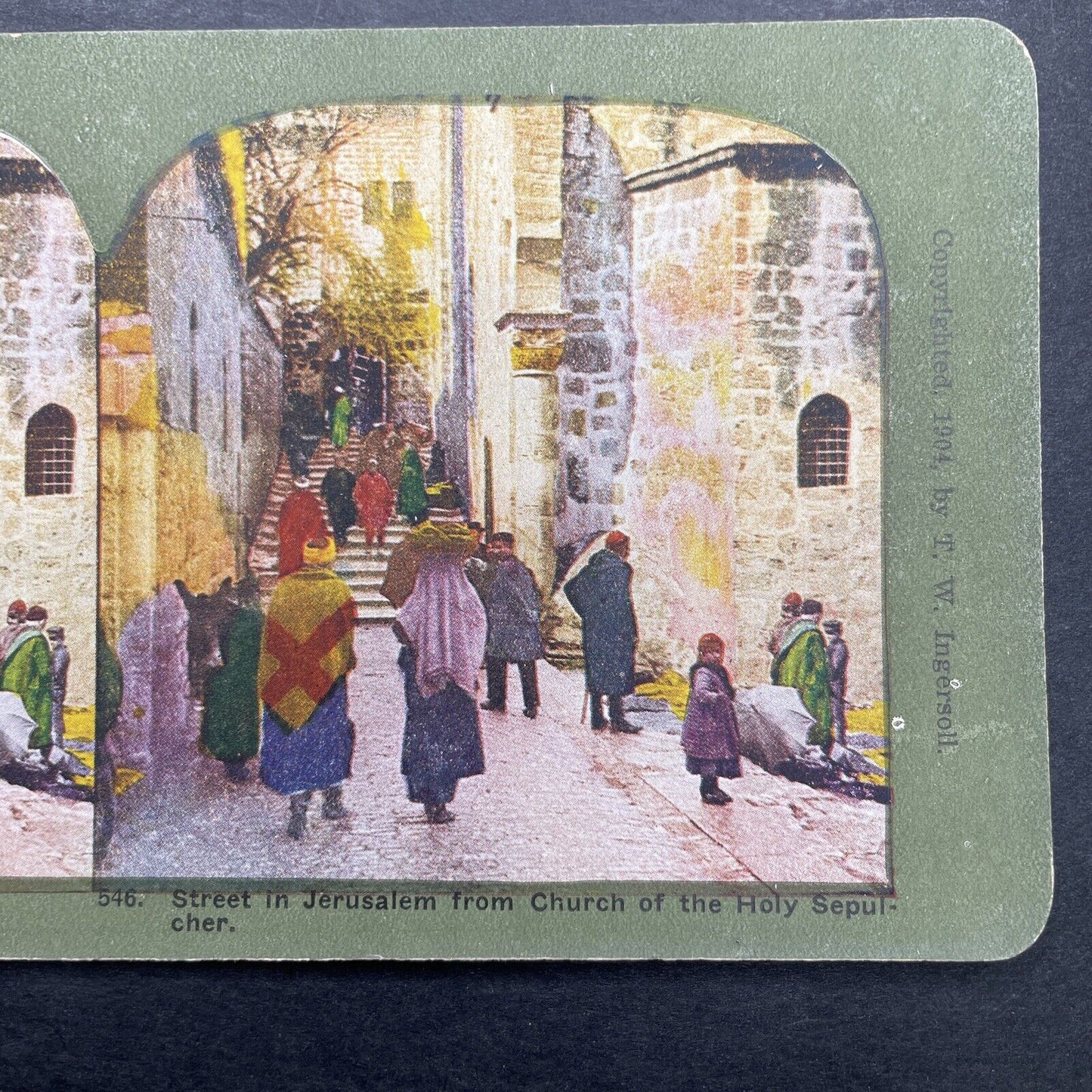 Antique 1904 Downtown Jerusalem Street Stereoview Photo Card P580-102