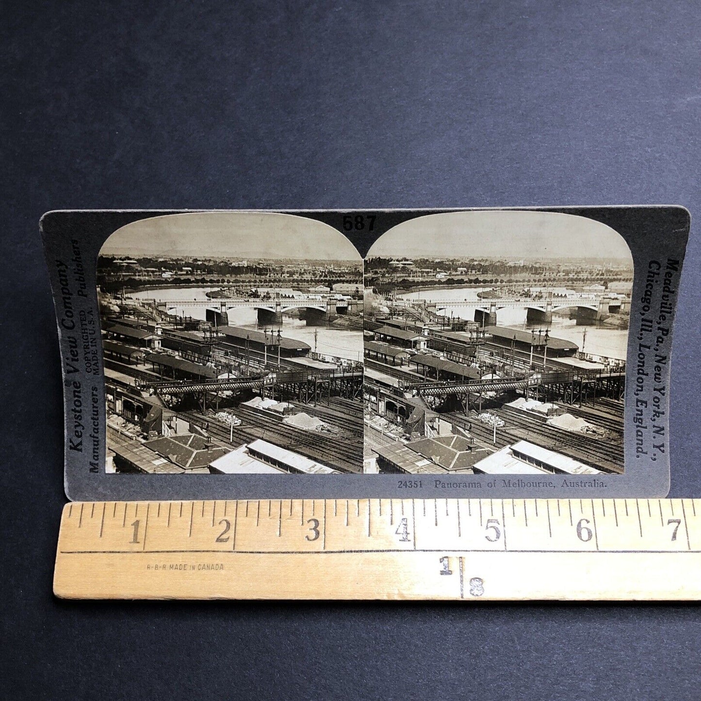 Antique 1910s Melbourne Train Station Australia Stereoview Photo Card P2027