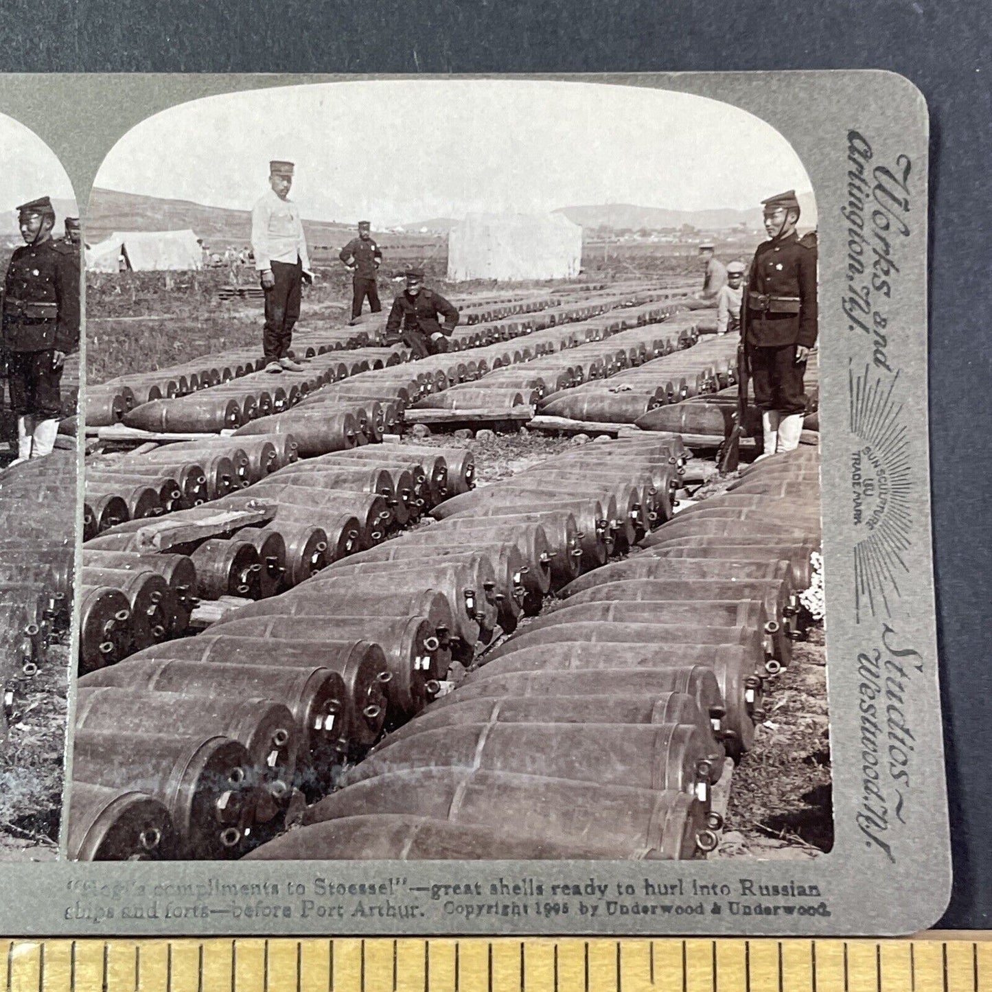 Japanese Heavy Artillery Shells Stereoview Dalian China Antique c1905 X2813