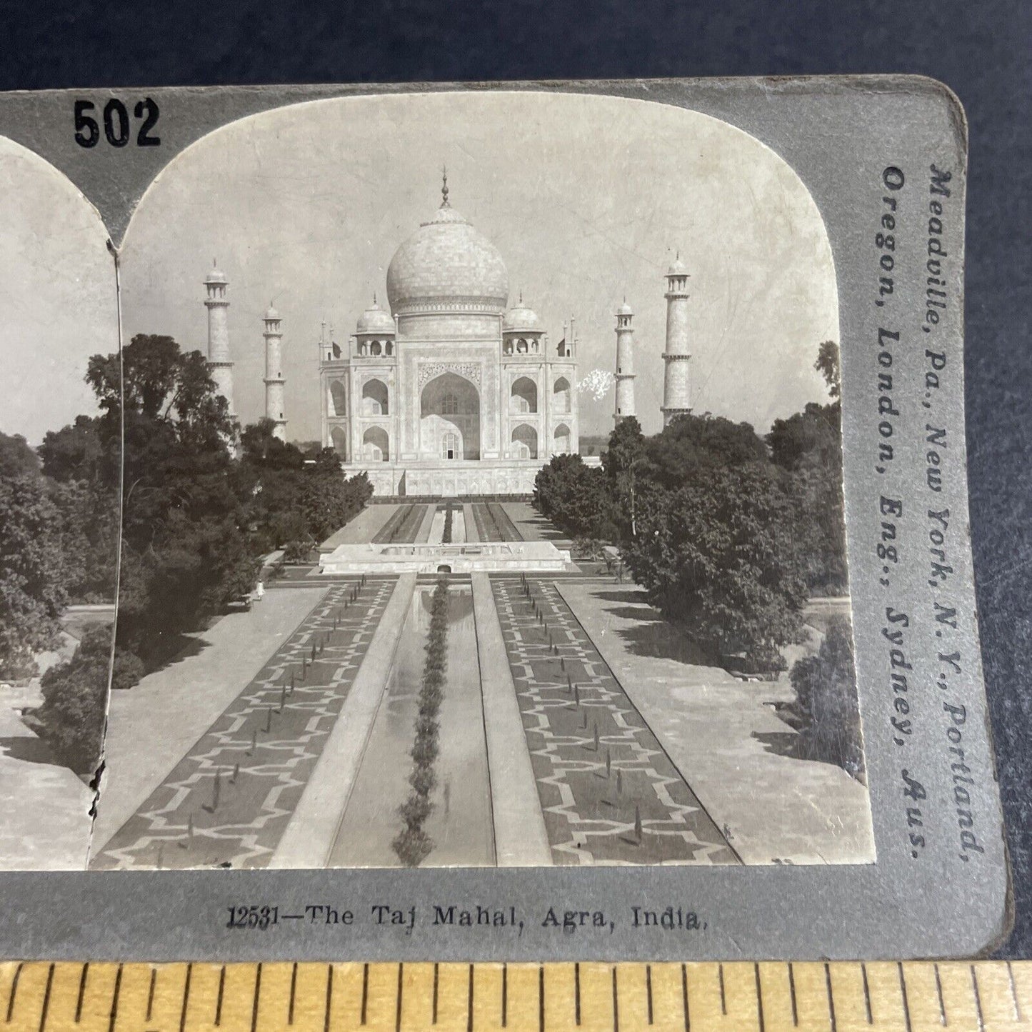 Antique 1910 The Taj Mahal In Agra India Stereoview Photo Card P4428