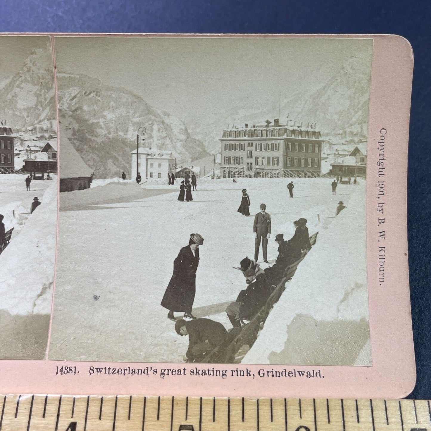 Antique 1901 Skating Rink Grindelwald Switzerland Stereoview Photo Card P3906