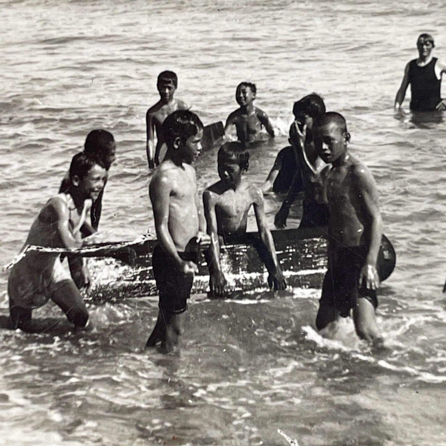 Antique 1910s Surfing Surfers In Honolulu Hawaii Stereoview Photo Card P3147