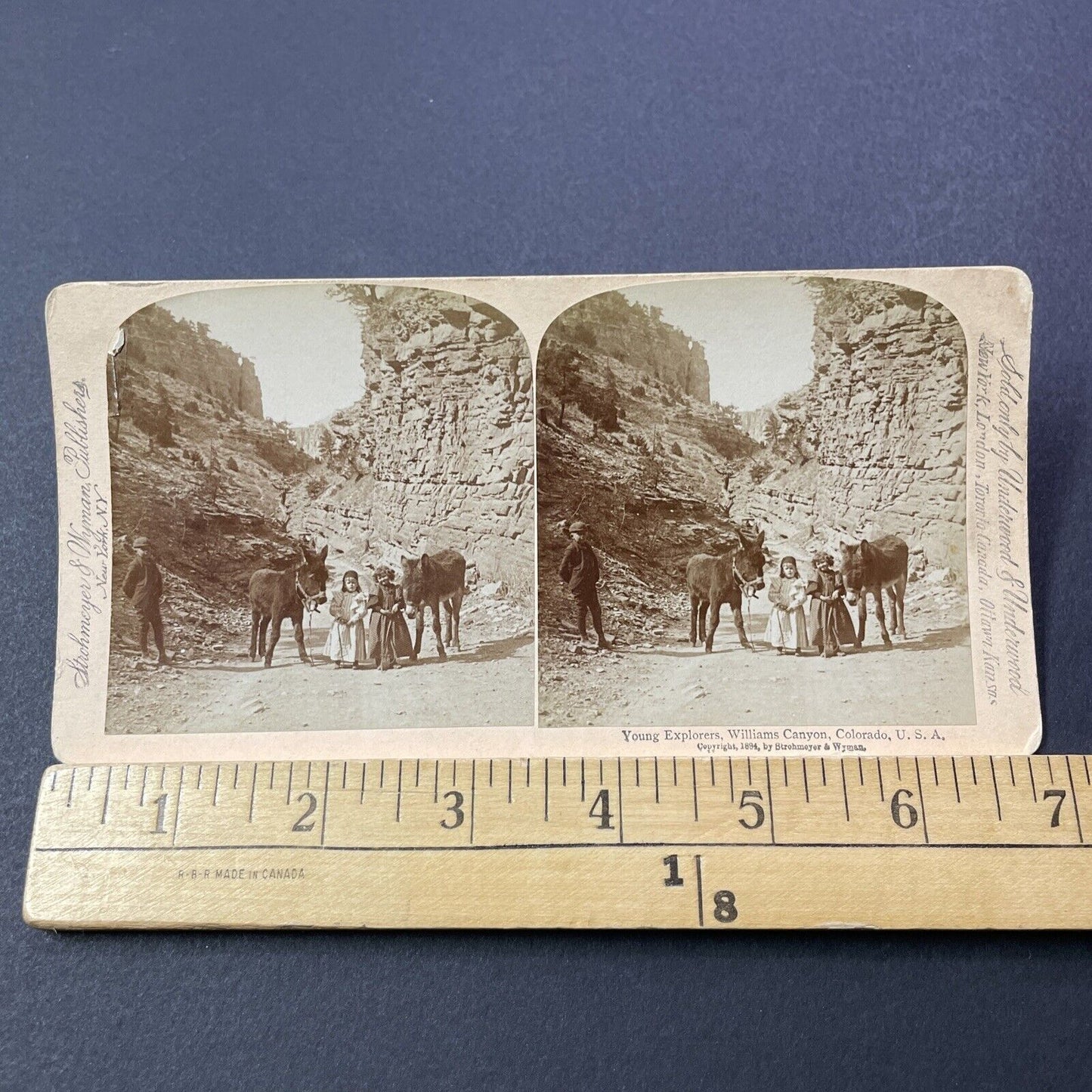 Antique 1894 Exploring Williams Canyon Colorado Stereoview Photo Card V3280