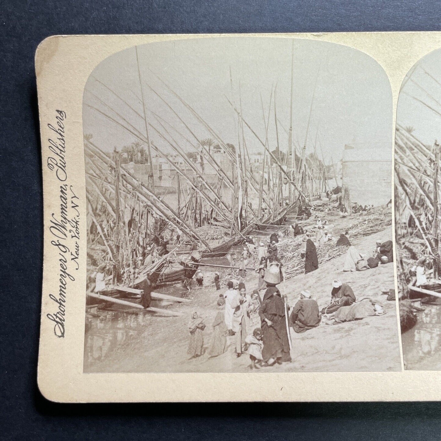 Antique 1897 Merchant Ships Arrive In Cairo Egypt Stereoview Photo Card P1295