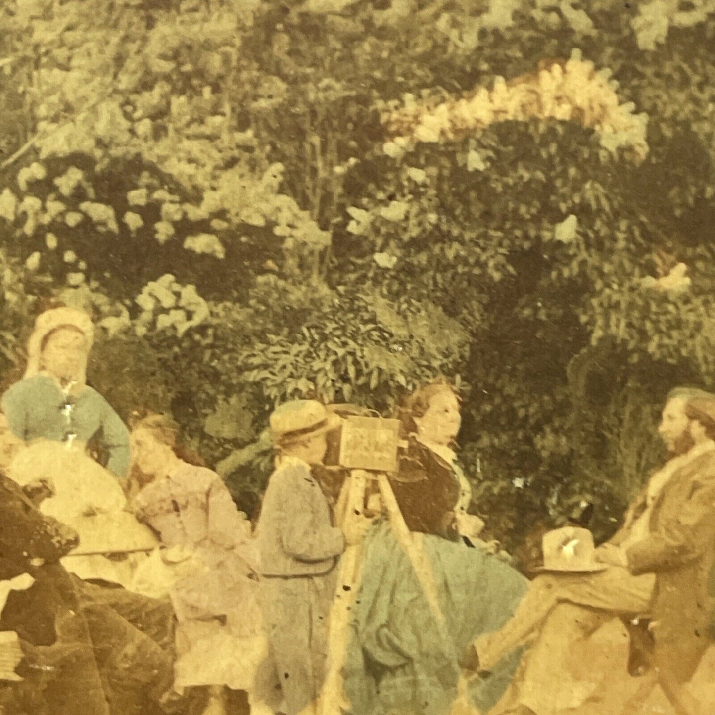 Child Using A Very Early Camera Stereoview French Tissue Antique c1850s XT2120