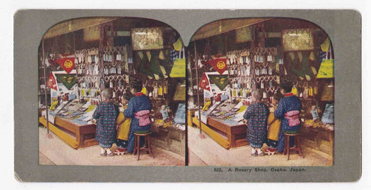 Antique 1904 Mother With Children In Jewelry Store Osaka Japan Stereo Card P290
