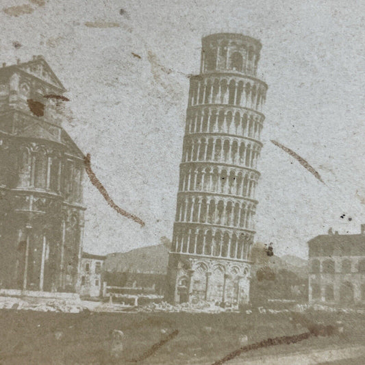 Antique 1860s Leaning Tower Of Pisa Italy Stereoview Photo Card P4137