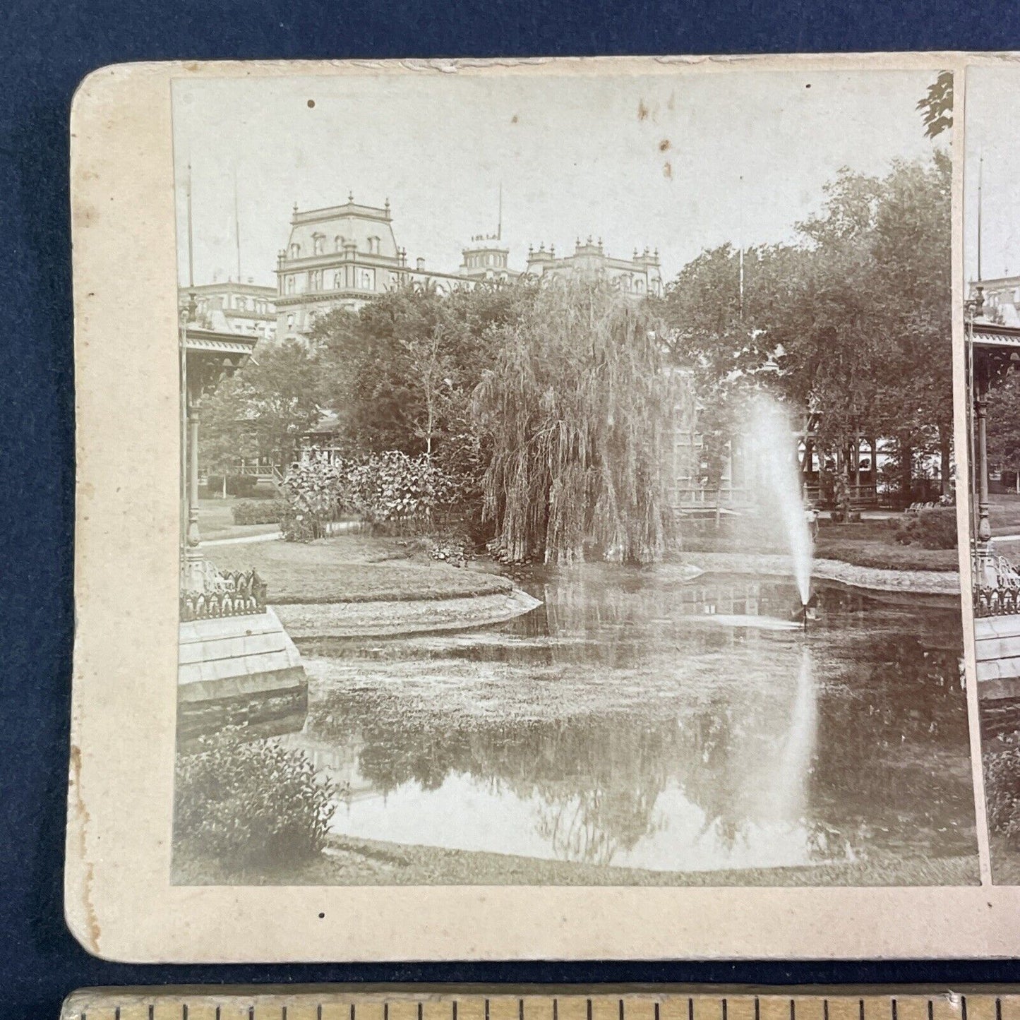 Saratoga Springs New York Fountain and Gardens Stereoview Antique c1880s X4122