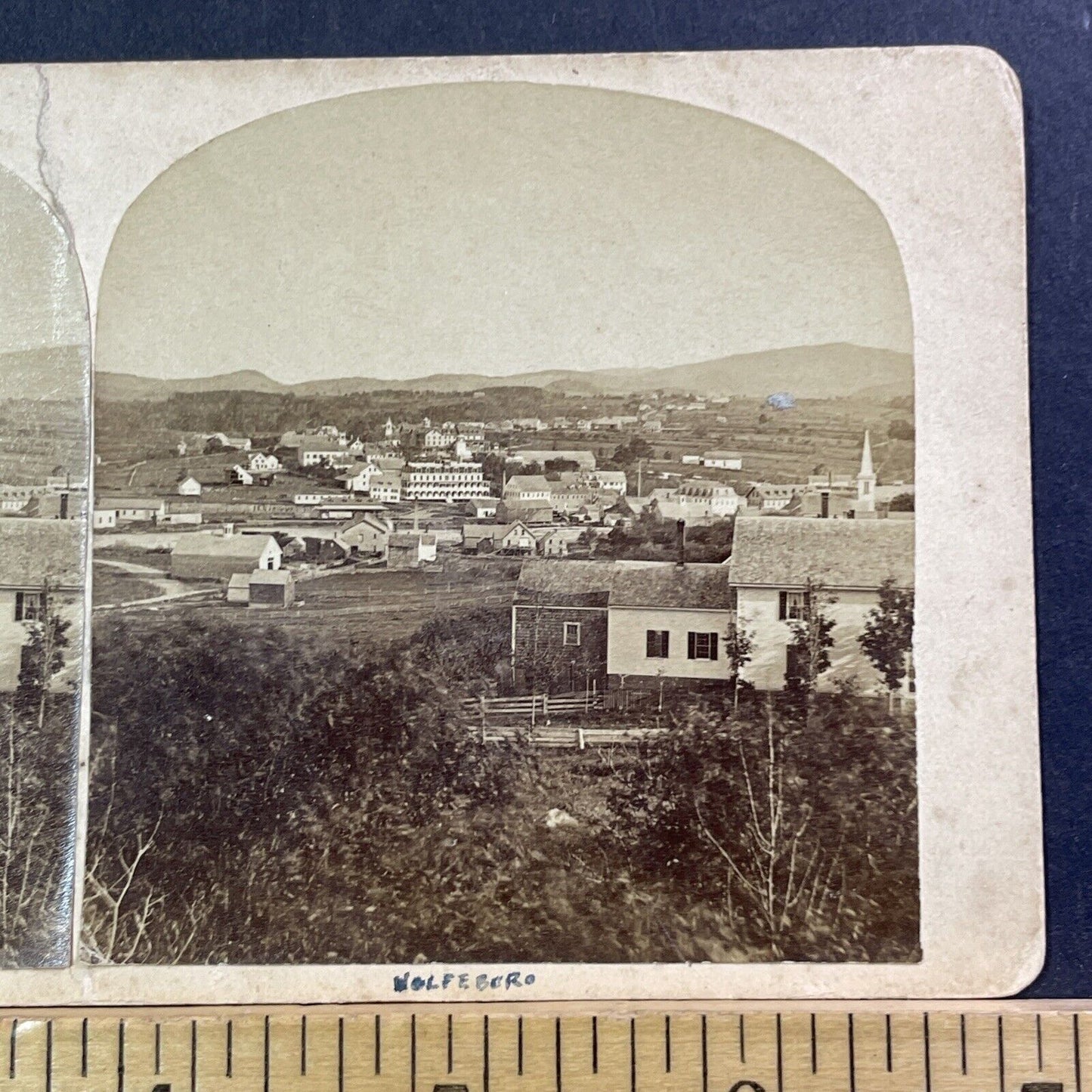 Downtown Wolfeboro NH Stereoview Photo Card ET Brigham Antique c1875 X1205