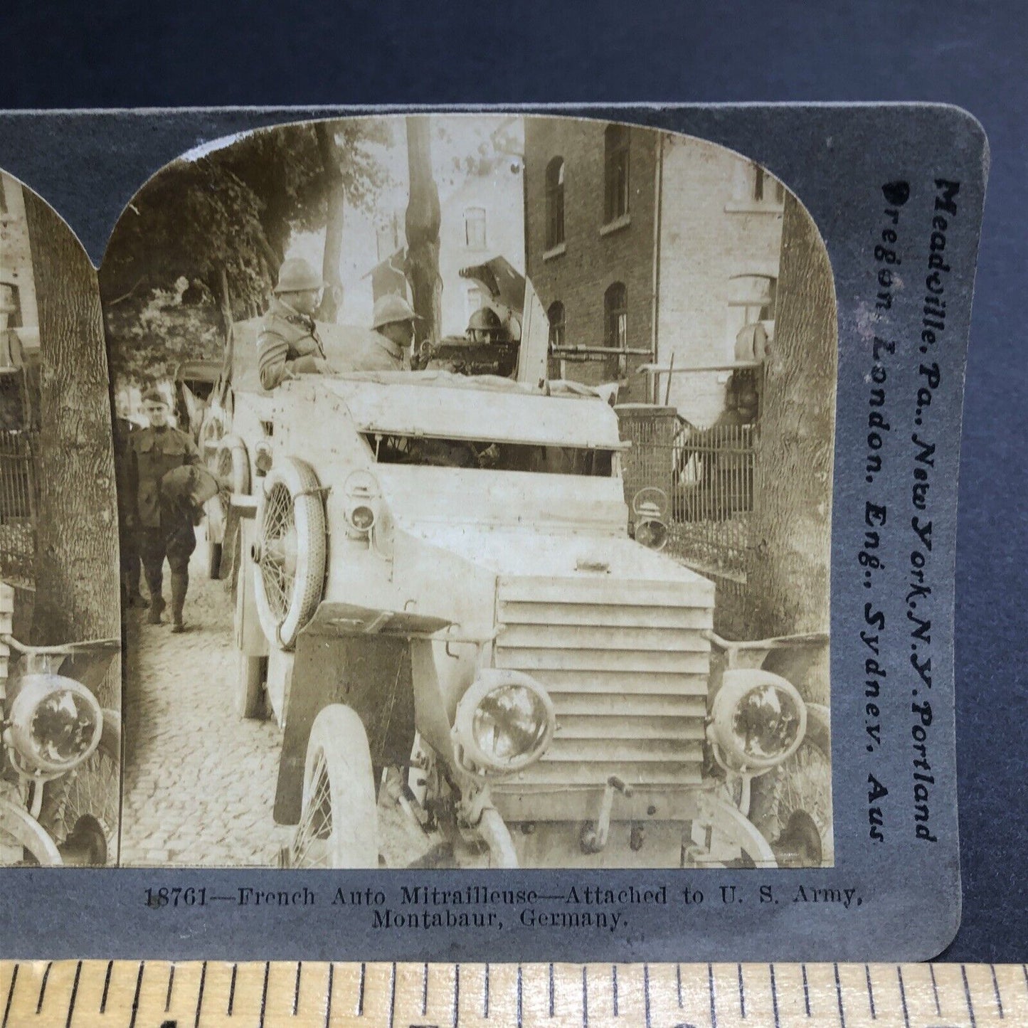 Antique 1917 US Armored Car WW1 Montabaur France Stereoview Photo Card P2024