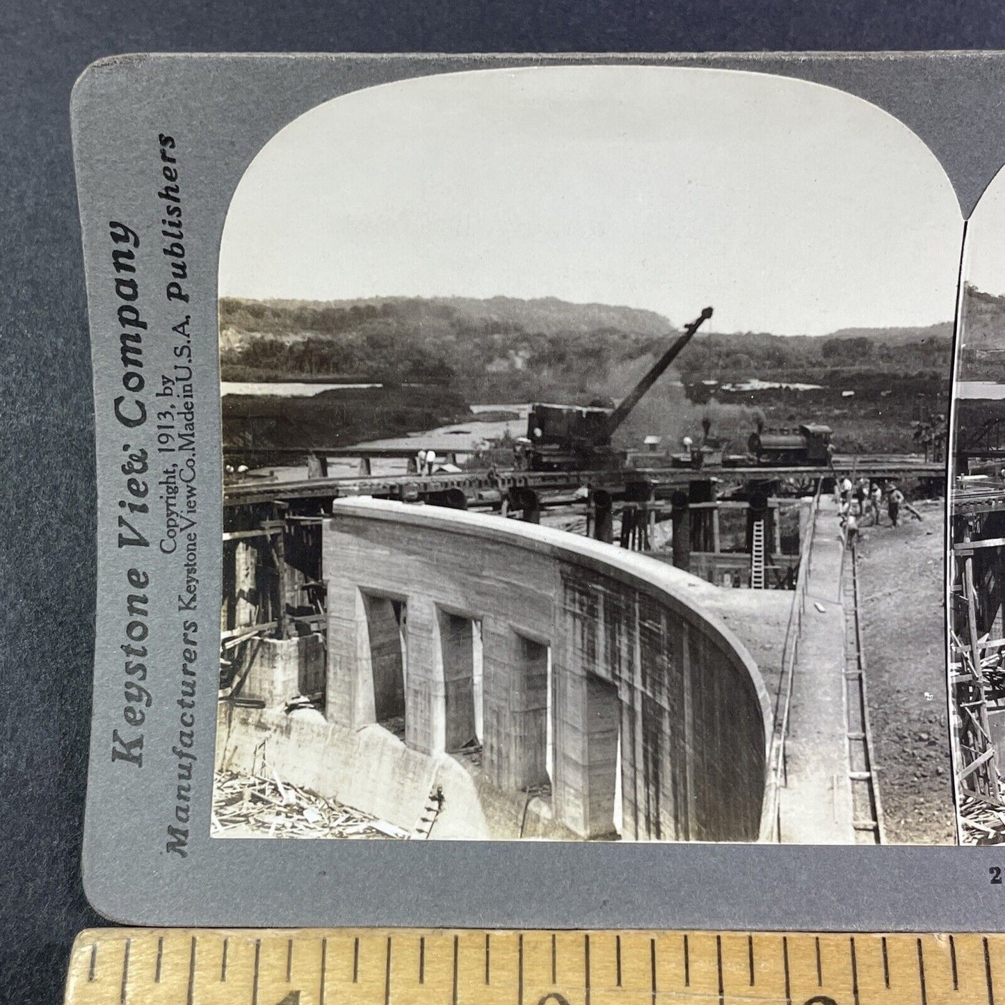 Gatun Lake Spillway Construction Panama Canal Stereoview Antique c1913 Y2821