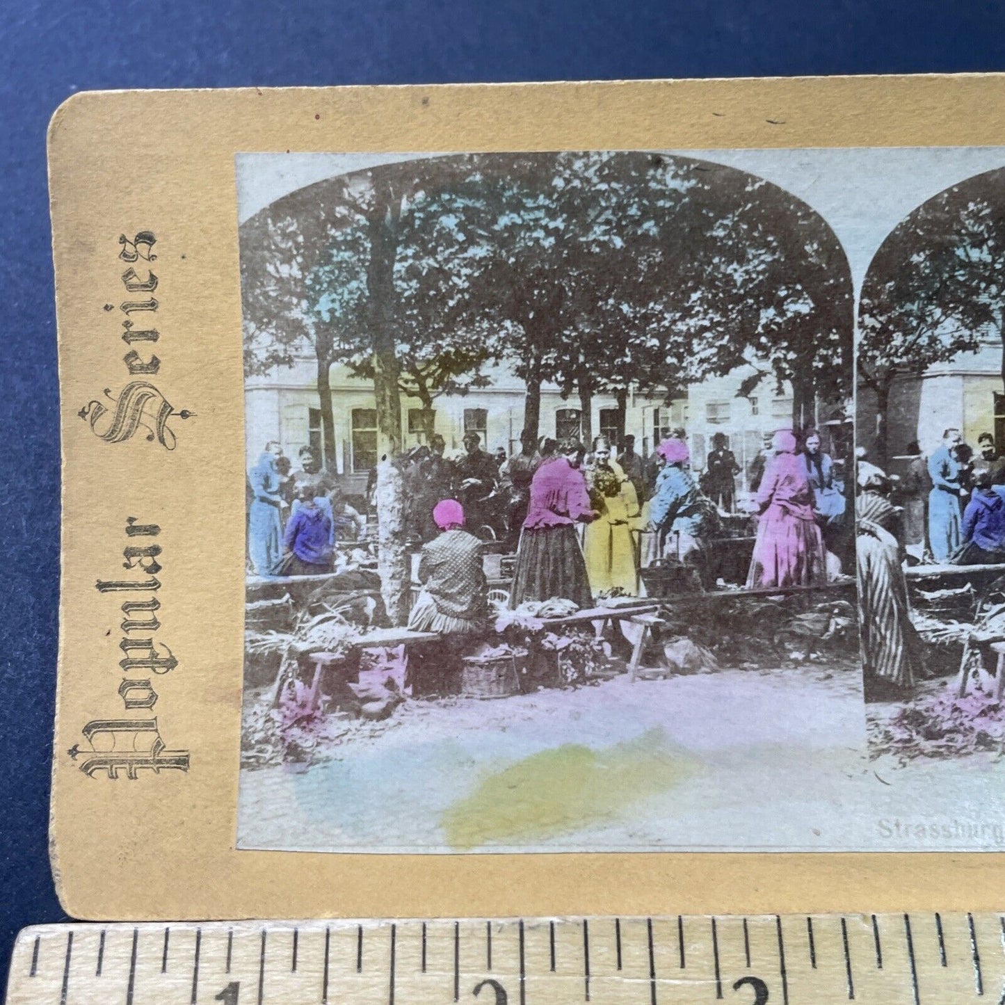 Antique 1880s Strasbourg Farmer Market France Stereoview Photo Card P2878