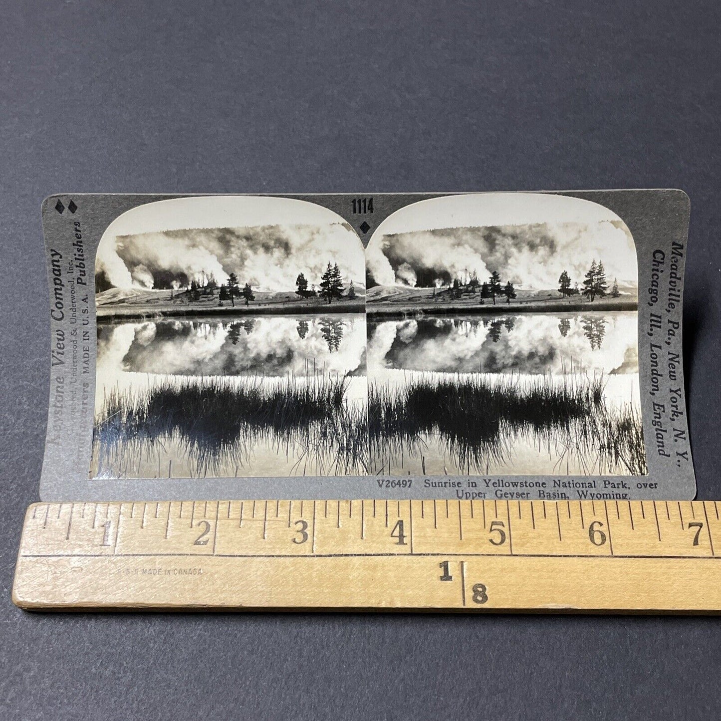 Antique 1910s Multiple Geysers Yellowstone Park Stereoview Photo Card V2660