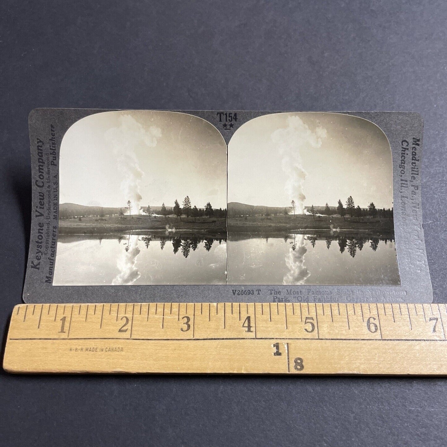 Antique 1920s Old Faithful geyser Yellowstone Park Stereoview Photo Card P5505