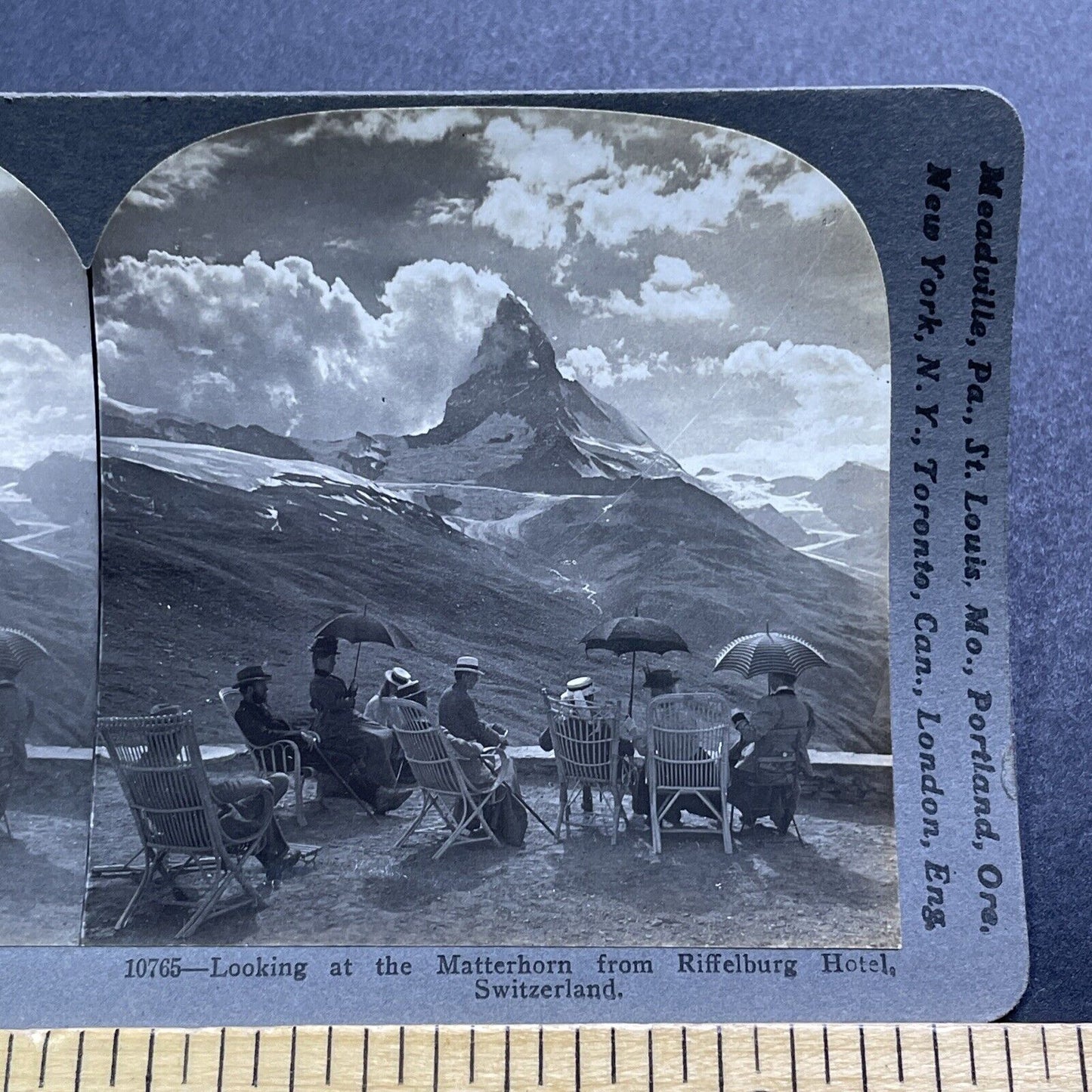 Antique 1901 Wealthy Victorian People Matterhorn Stereoview Photo Card V2872