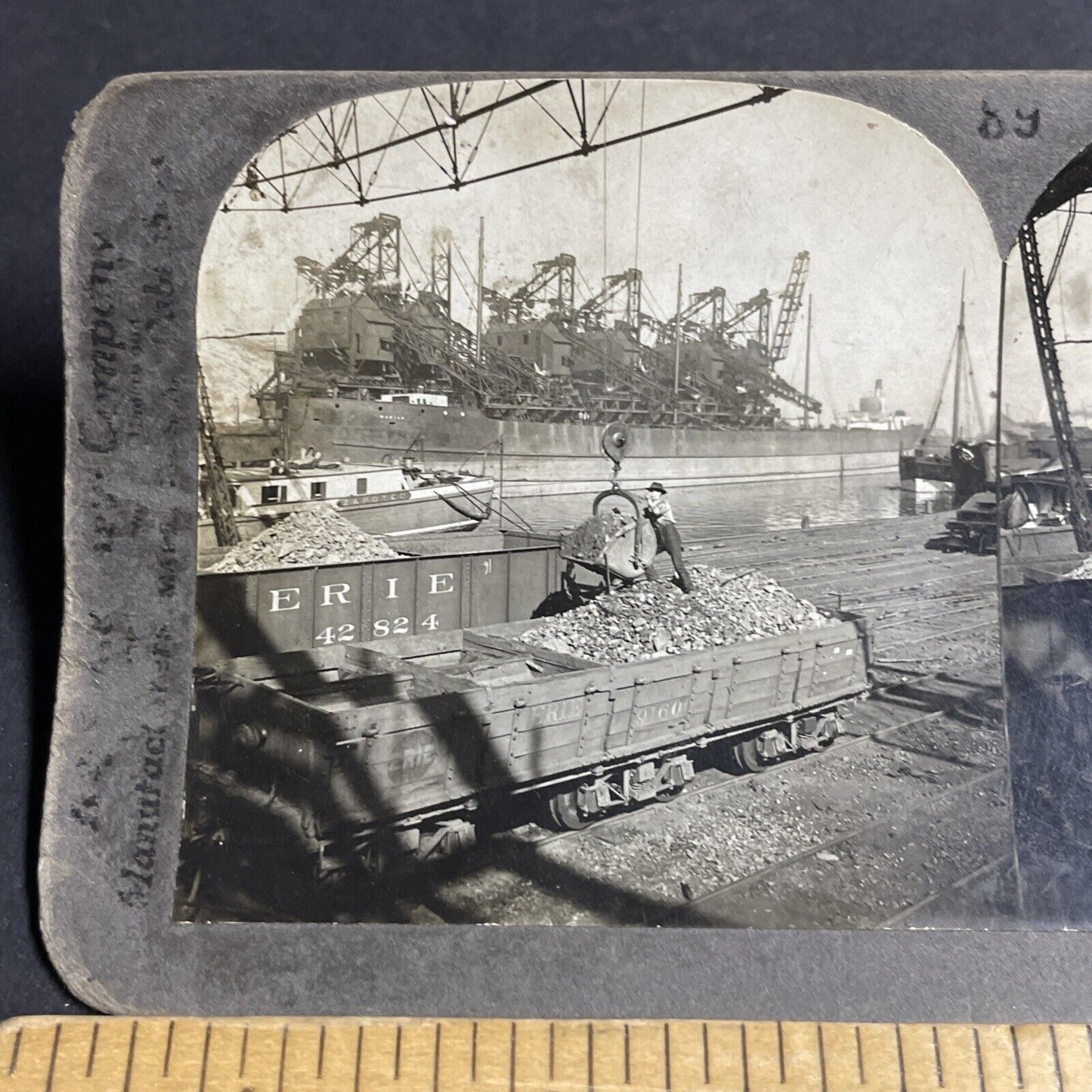 Antique 1920s Loading Iron Ore Onto Trains Cleveland Stereoview Photo Card P4290