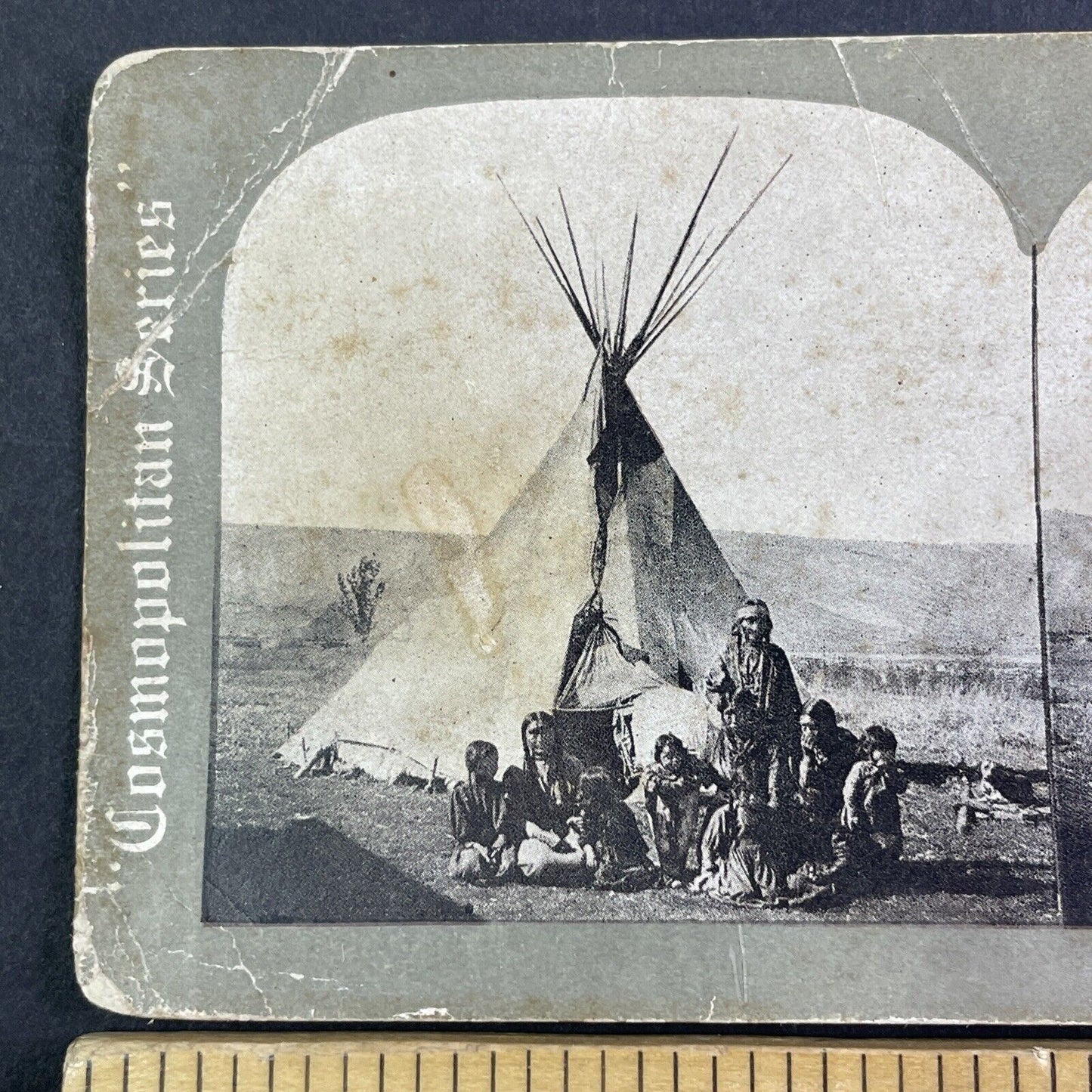 Native American Cheyenne on Wyoming Plains Stereoview Antique c1920s X4148