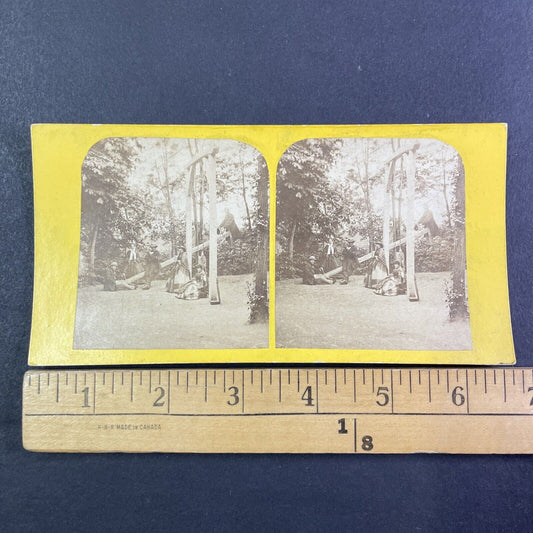 Early Photo of a See-Saw and Swing Stereoview Eastern U.S. Antique c1860s Y2779