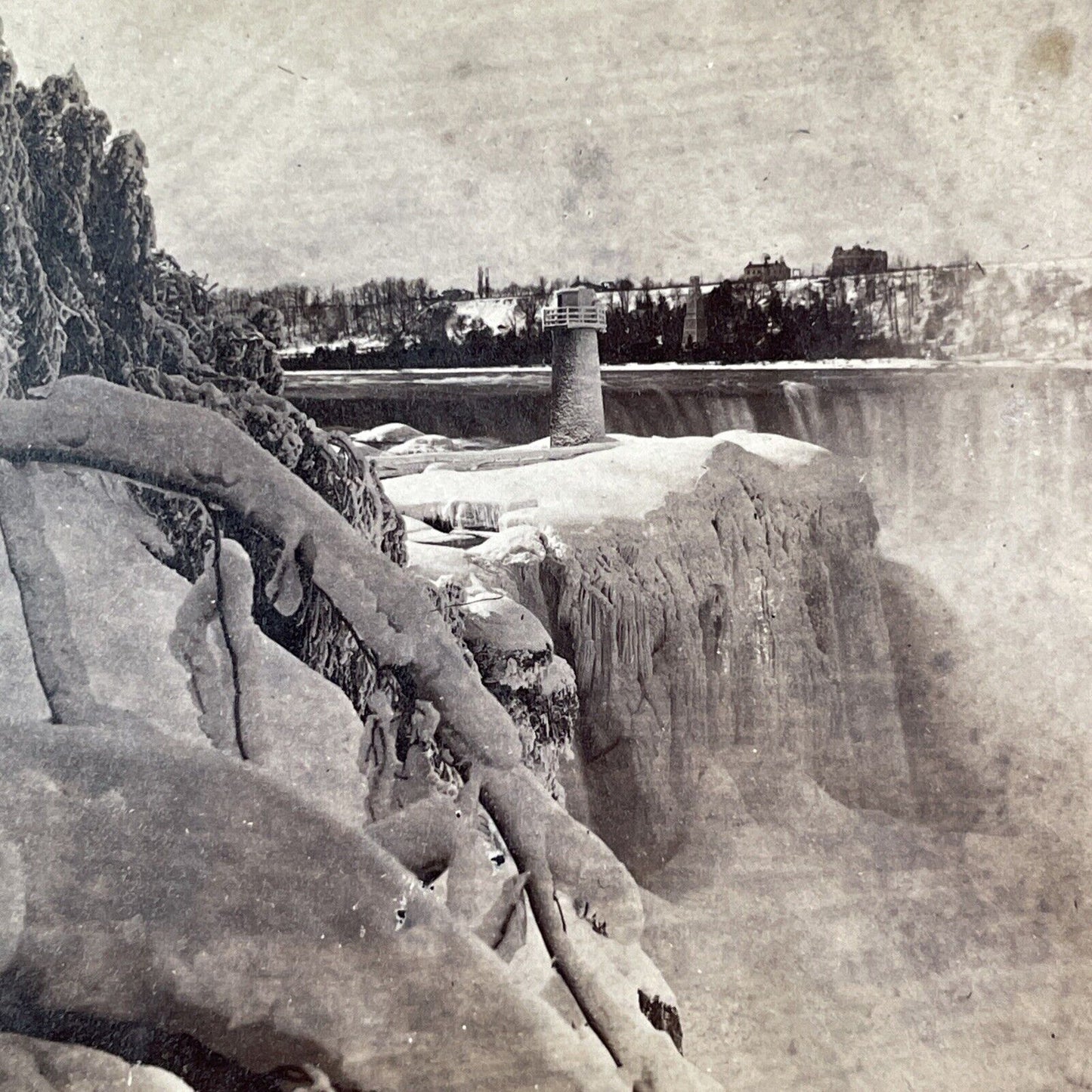 Terrapin Tower in Winter Niagara Falls Stereoview E & HT Anthony c1870s X1935