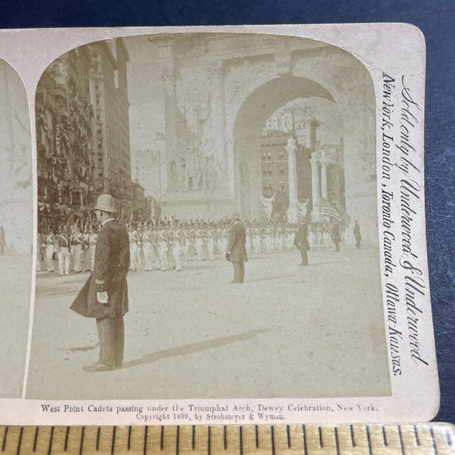 Antique 1899 West Point Army Cadets In Manhattan Stereoview Photo Card P4964