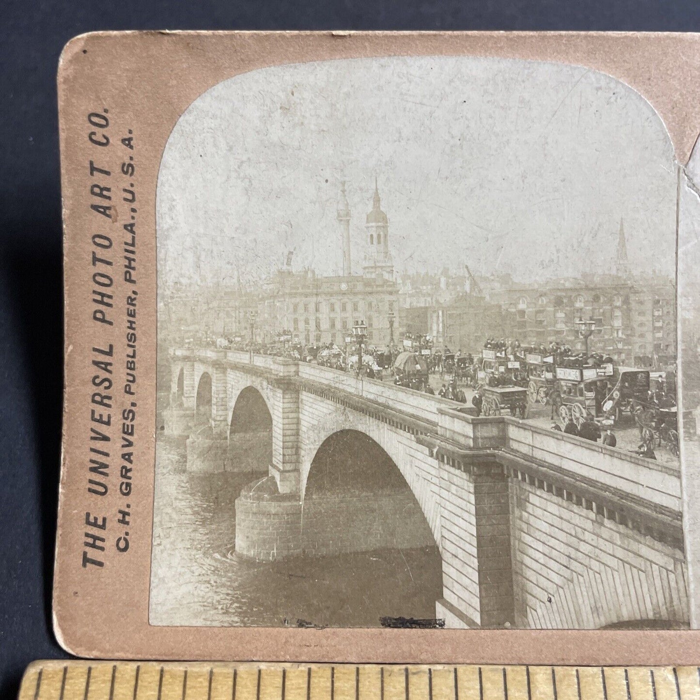 Antique 1880s Stage Coaches On London Bridge England Stereoview Photo Card P4498