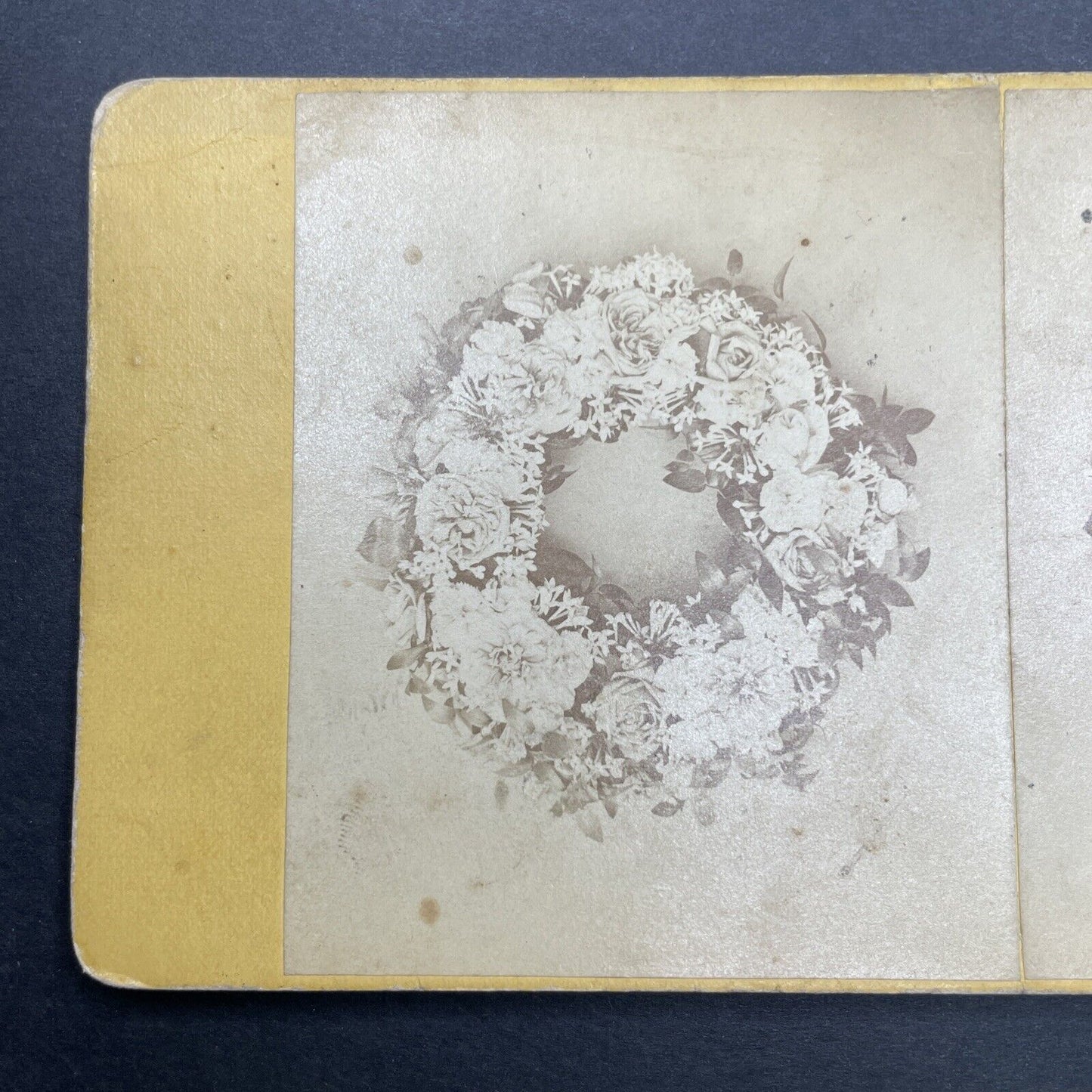 Antique 1860s A Wedding Wreath Made Of Roses Stereoview Photo Card P1121