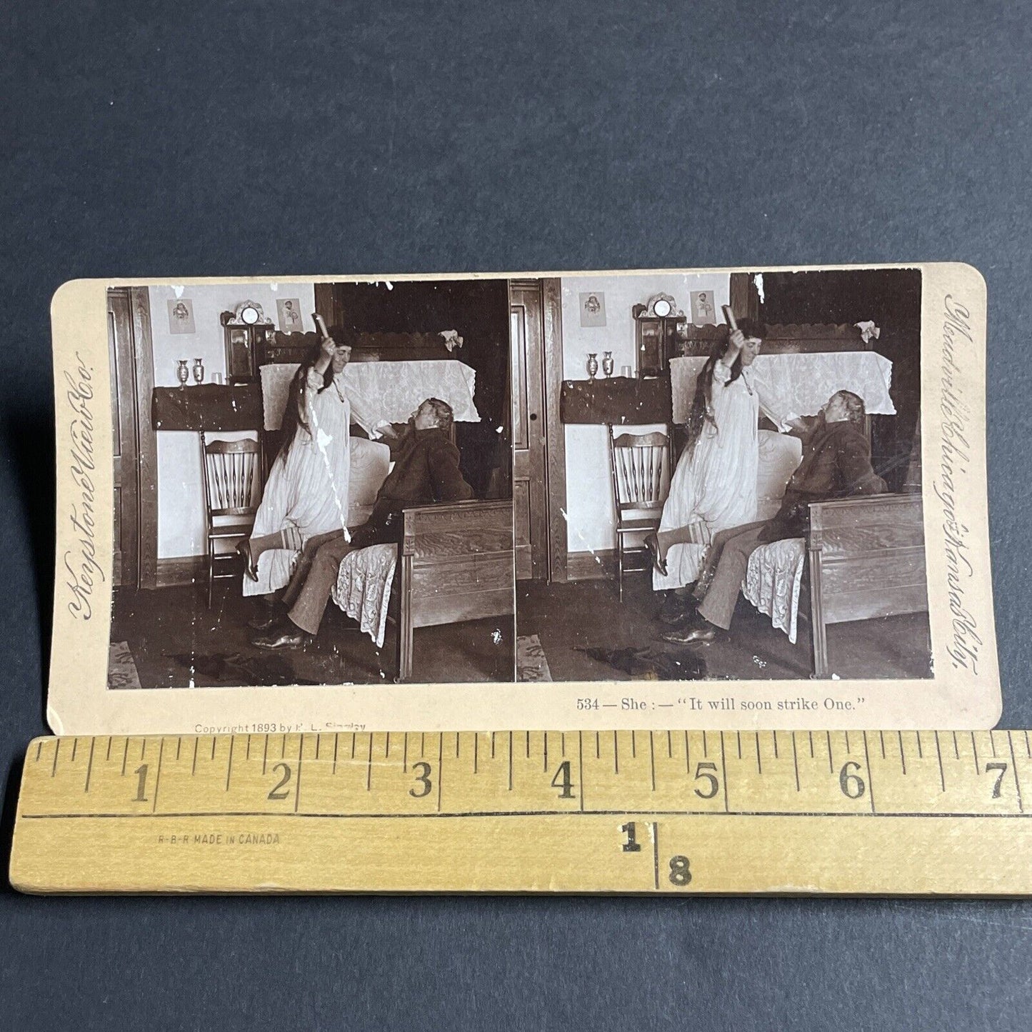 Antique 1893 Woman Beats Man With A Bible Stereoview Photo Card P4731