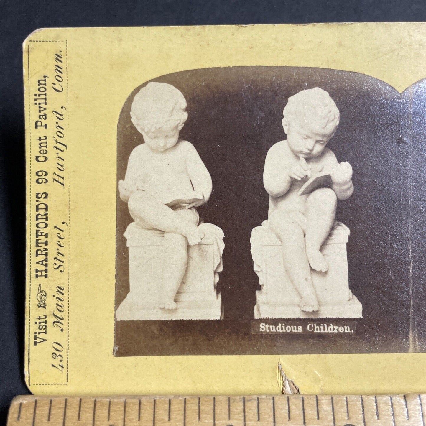 Antique 1870s Studious Children Marble Sculptures Stereoview Photo Card P4697