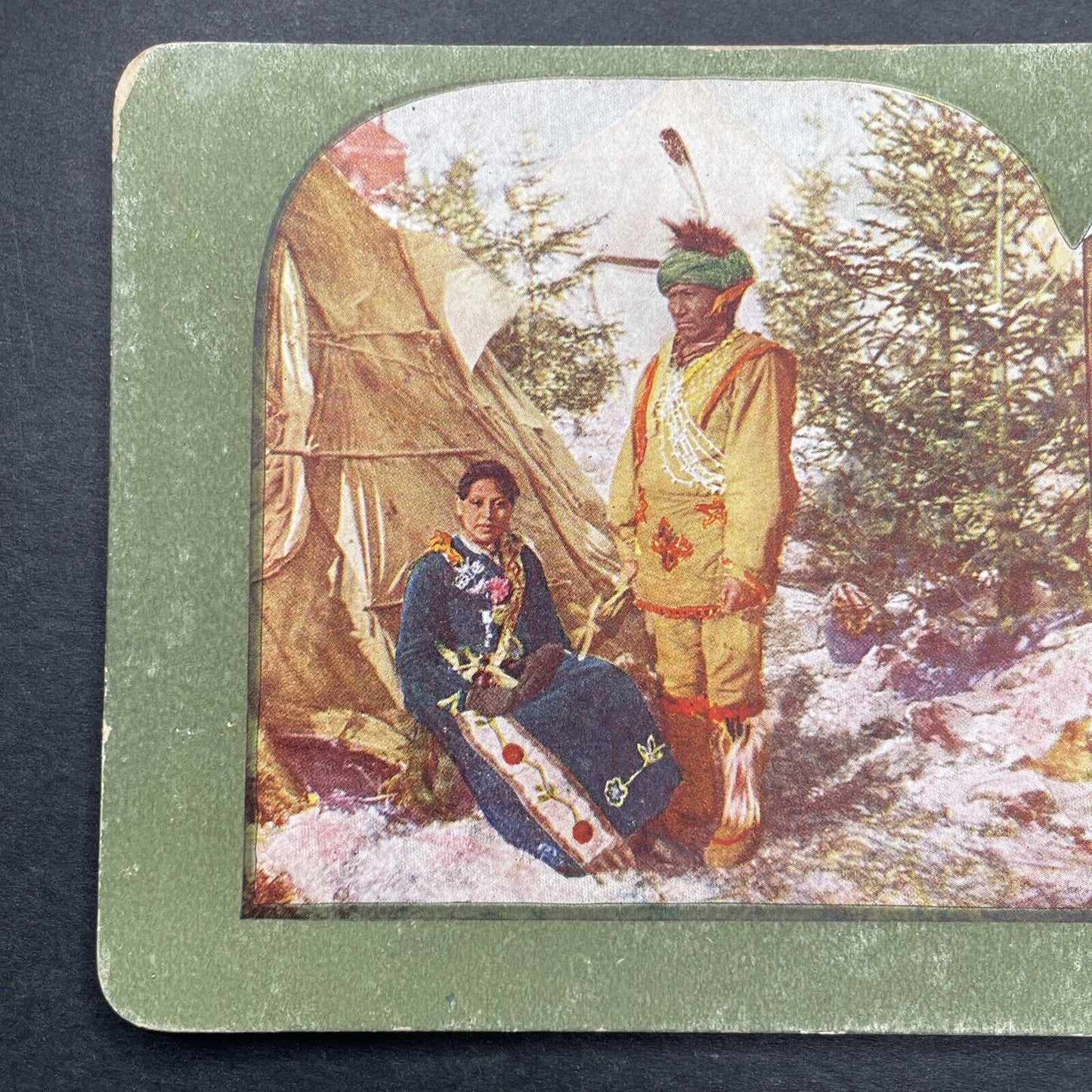 Antique 1899 Sioux Warrior And His Wife In Camp Stereoview Photo Card P580-064