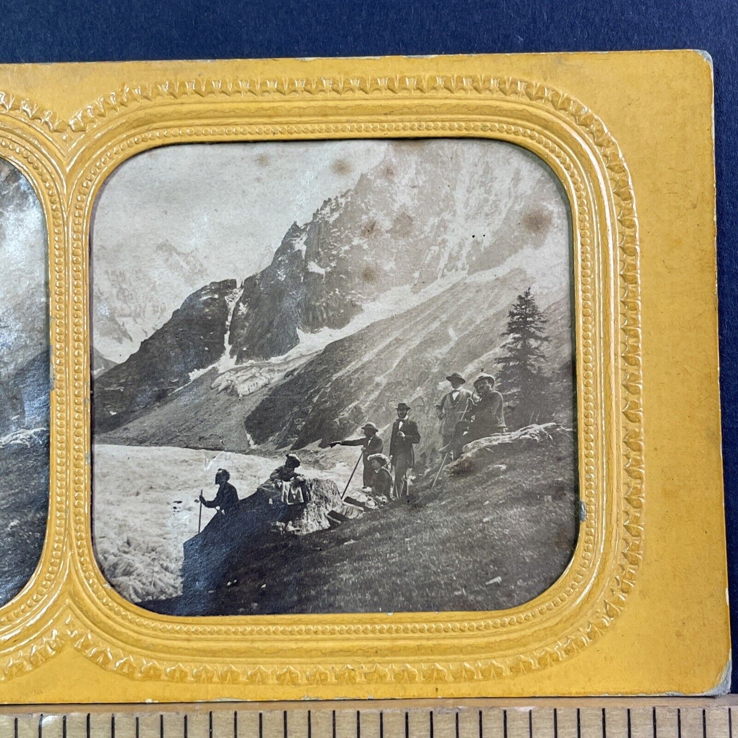 France Hikers Chamonix Glacier Stereoview French Tissue Antique c1850s XT2107