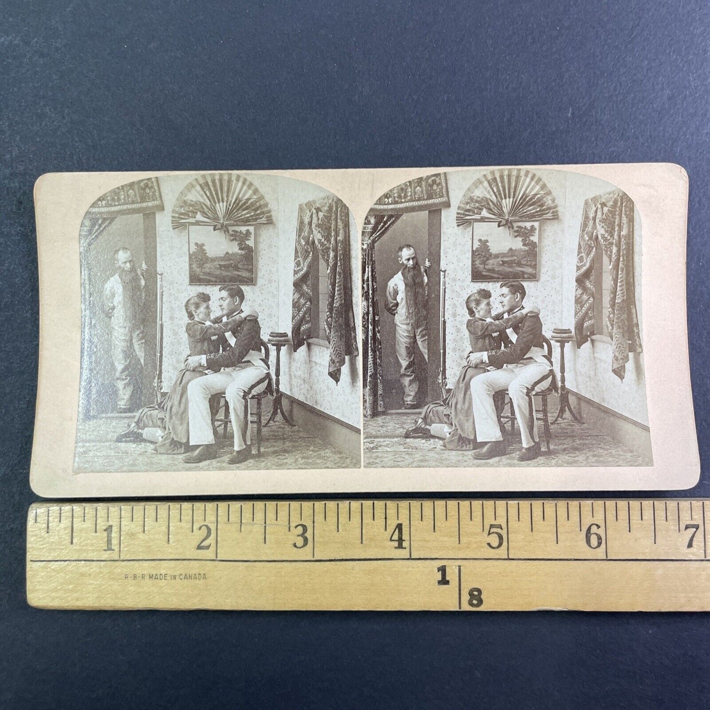 Woman Says Goodbye to US Soldier Stereoview Very Long Beard Man c1870s Y1316