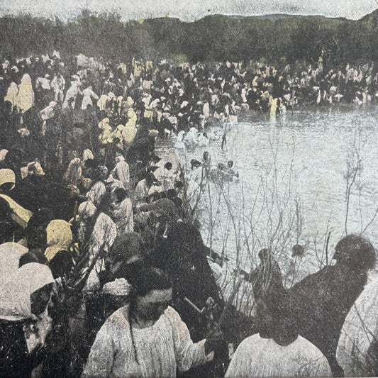 Antique 1890s Muslim Pilgrams Euphrates River Turkey Stereoview Photo Card P1139