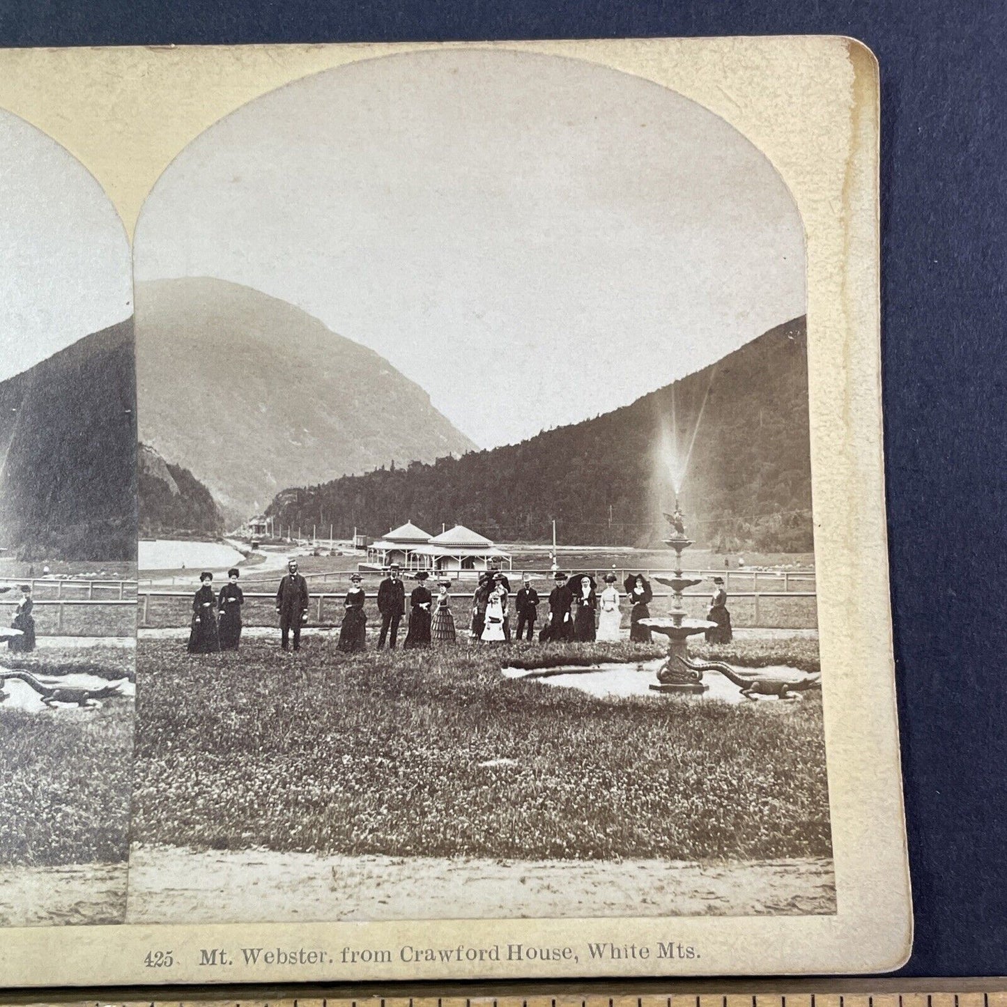 Crawford House Fountain and Mt. Webster Stereoview New Hampshire c1870s Y1880