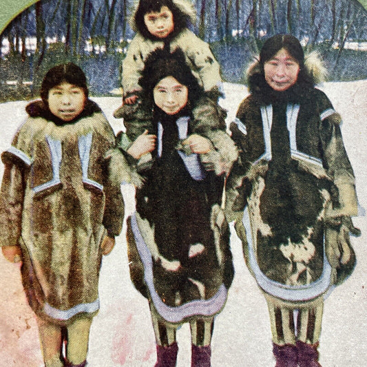 Antique 1898 Eskimo Inuit Women In Northern Alaska Stereoview Photo Card Q2236