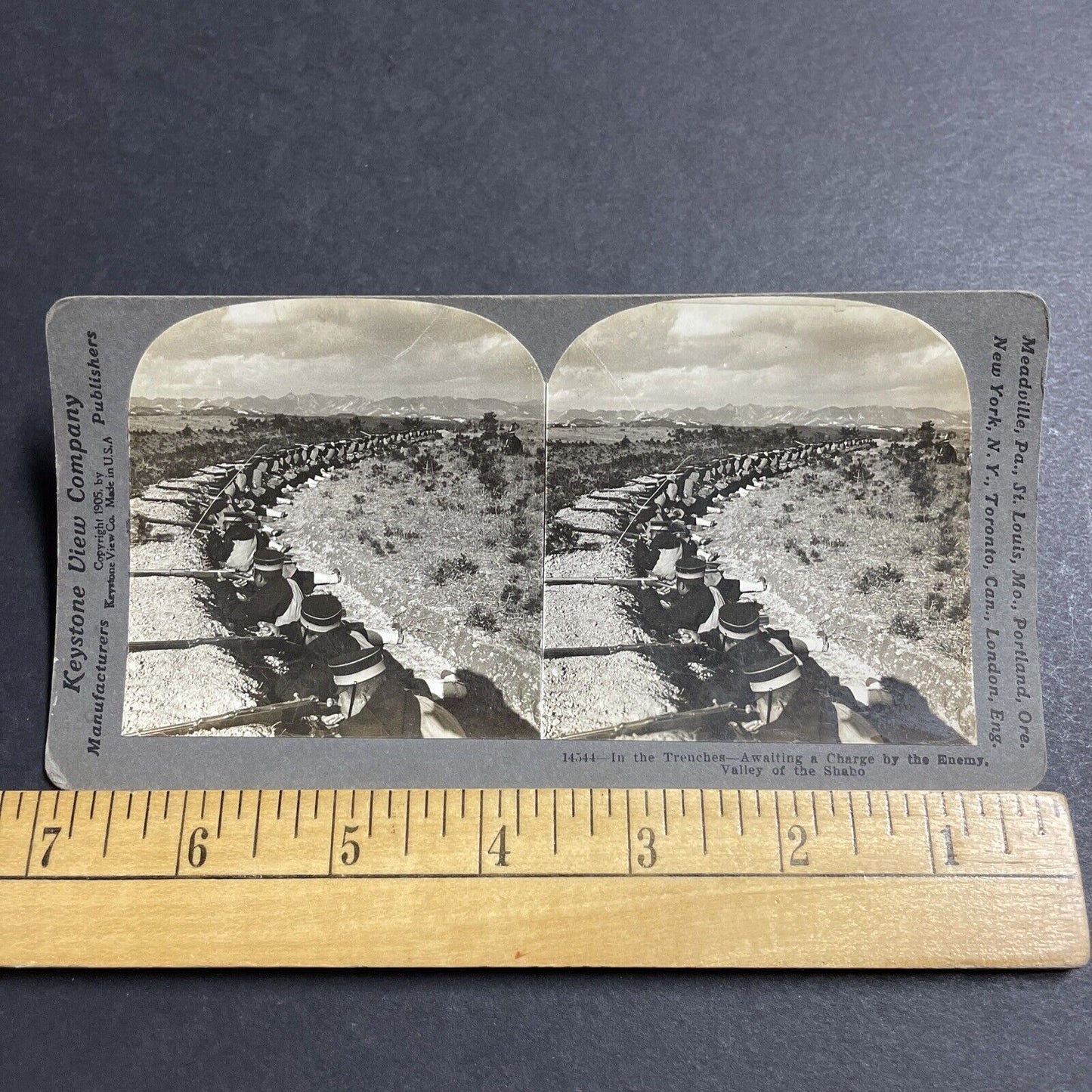 Antique 1905 Japan Rifleman Shooting At Russian Army Stereoview Photo Card P5581