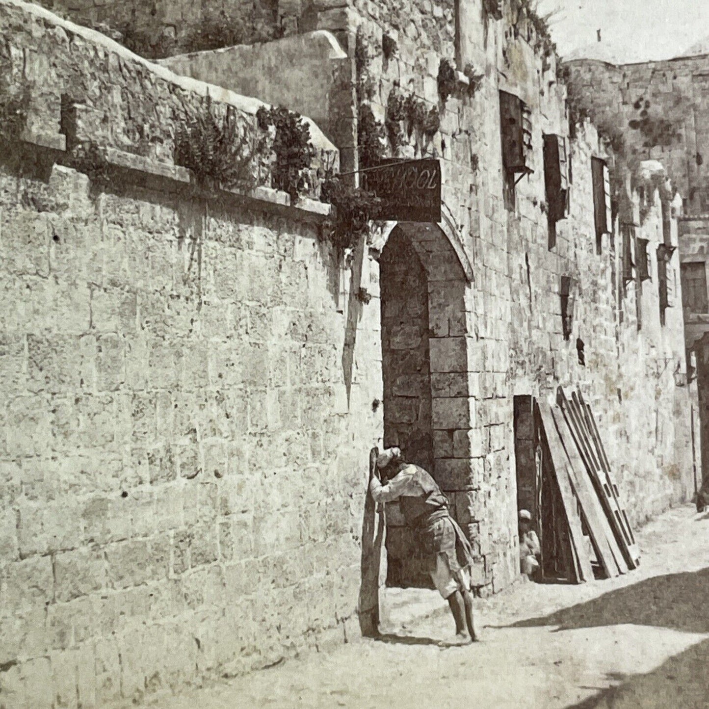 Jewish Hebrew Prayer Wall Israel Stereoview Felix Bonfils Antique c1870 X3286