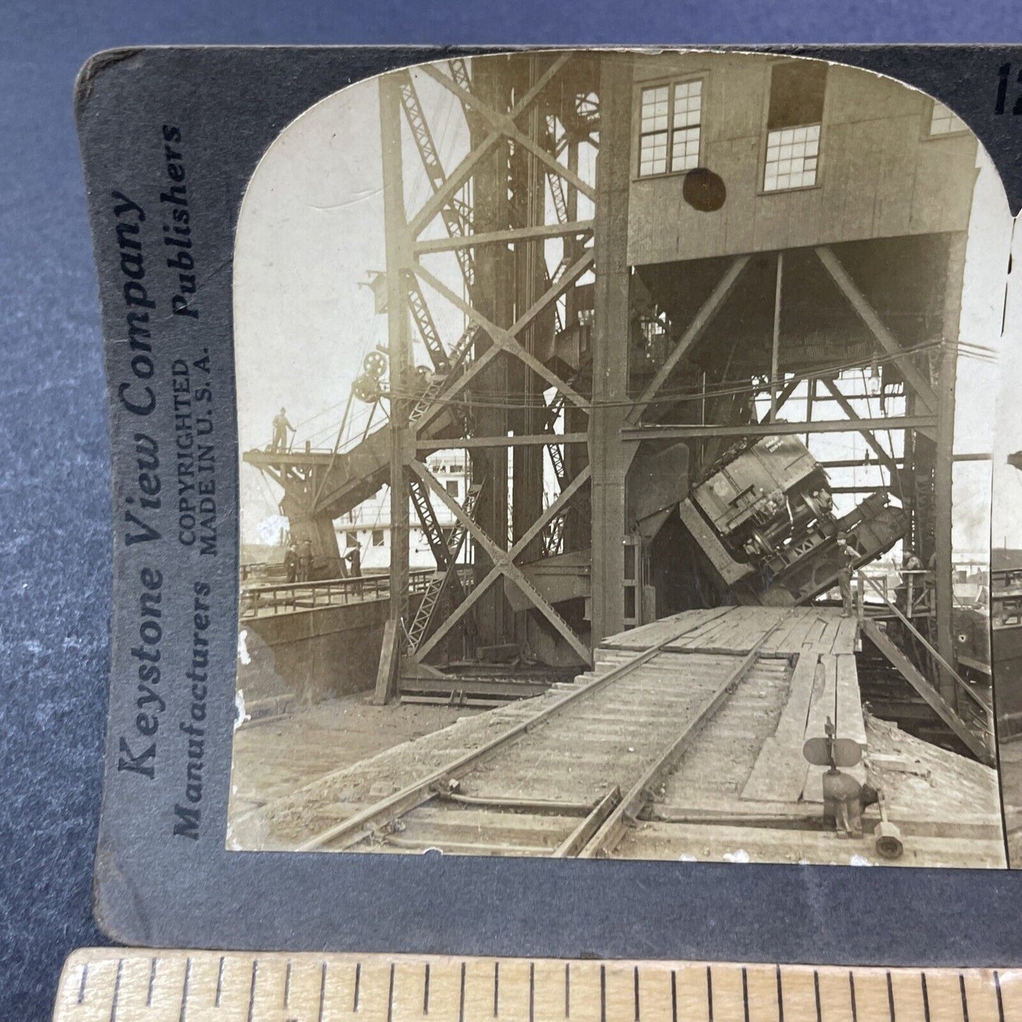 Antique 1909 Tipping A Train Loaded With Coal Stereoview Photo Card V3314